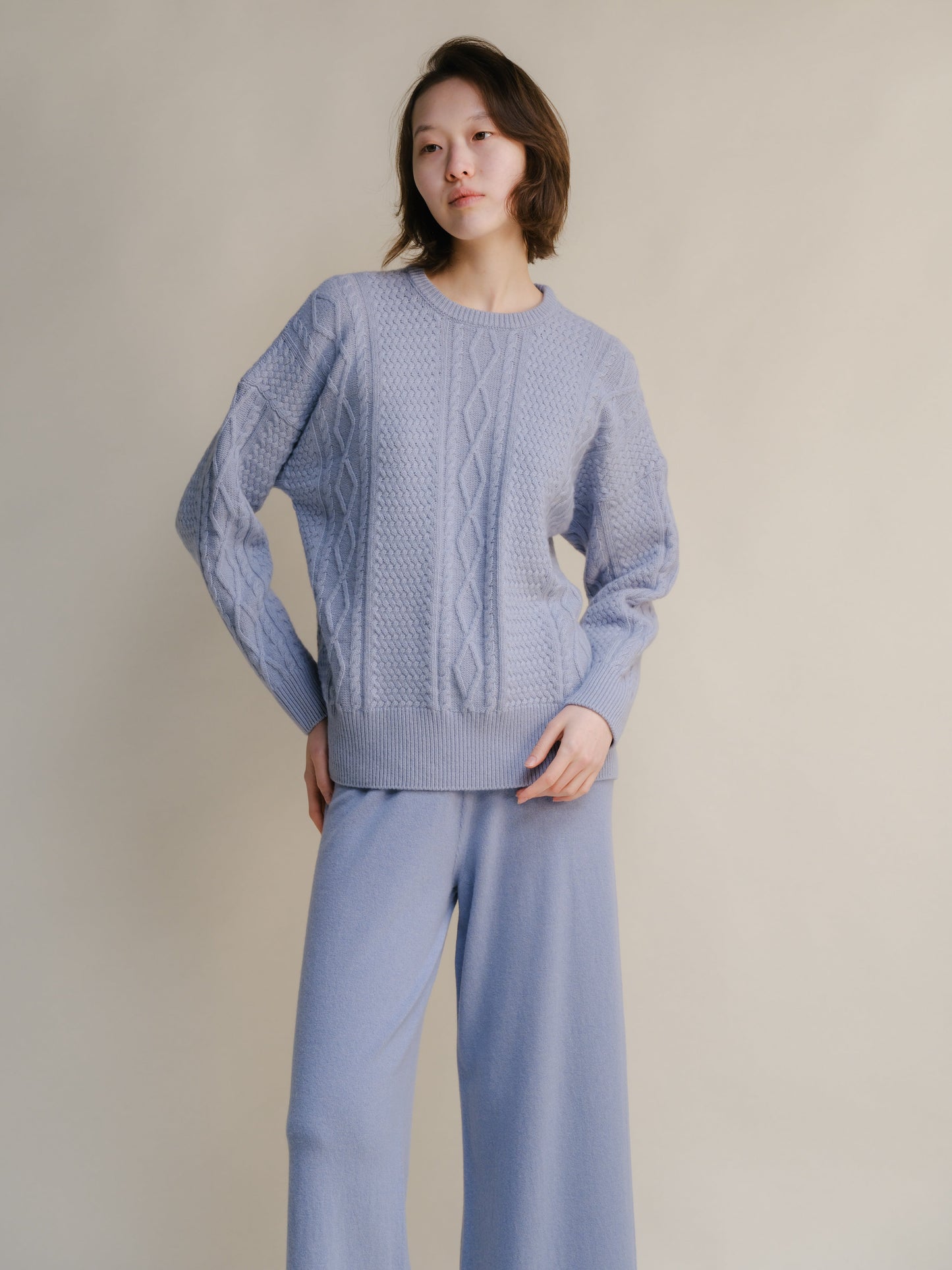 Cashmere Mix Fisherman Crewneck Sweater