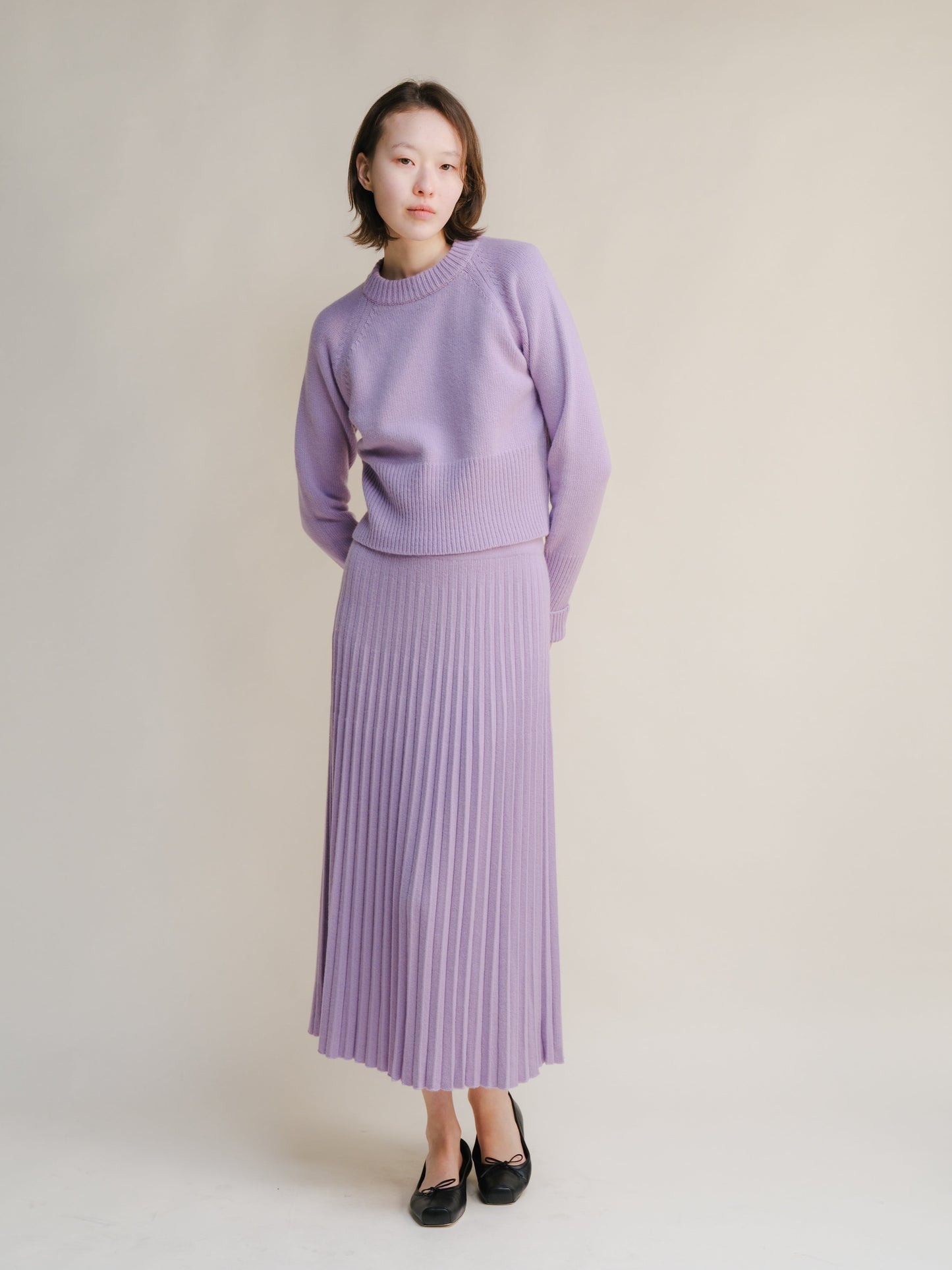 Cashmere Mix Roll-Up Cuff Crewneck Sweater