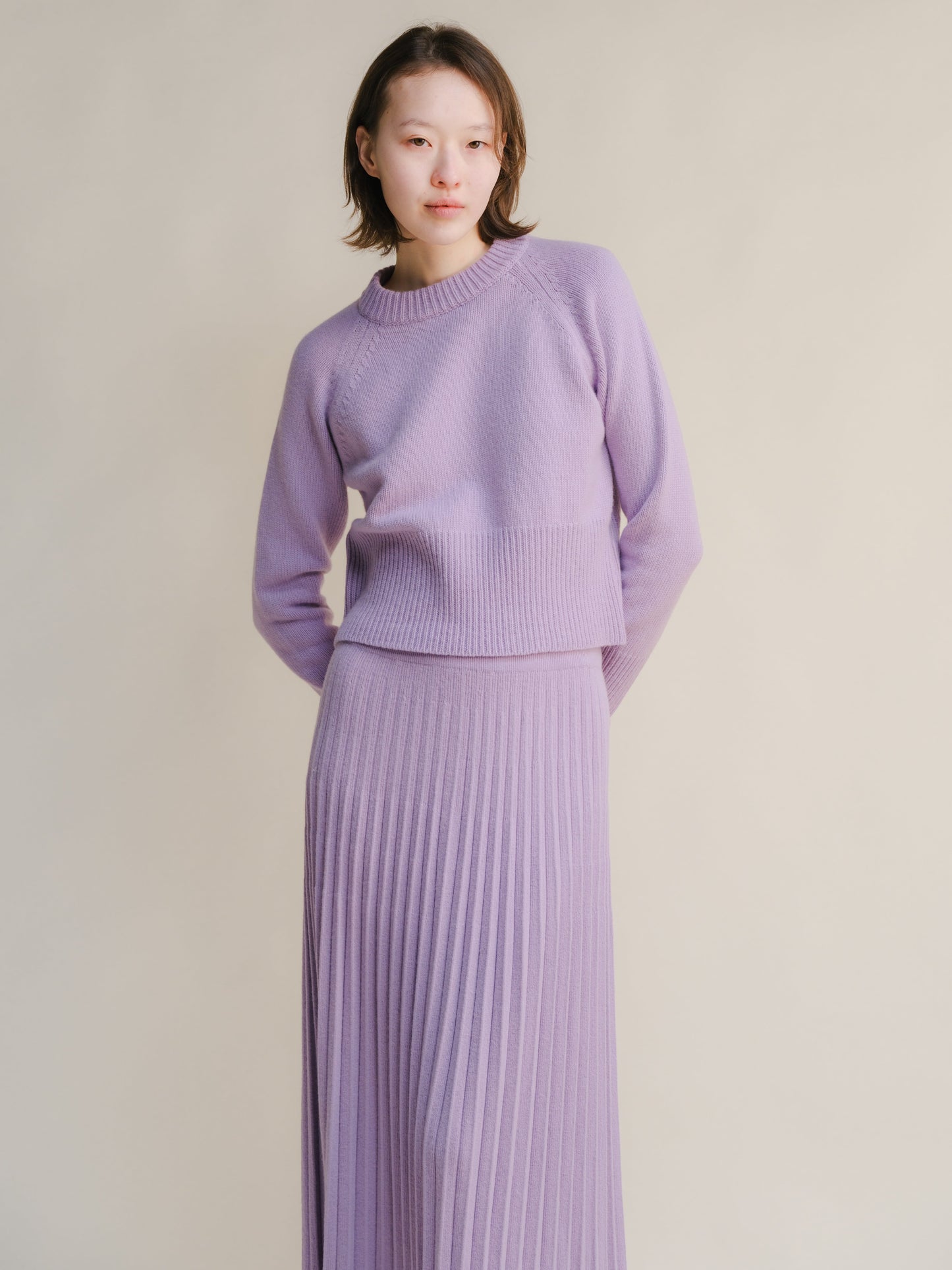 Cashmere Mix Roll-Up Cuff Crewneck Sweater