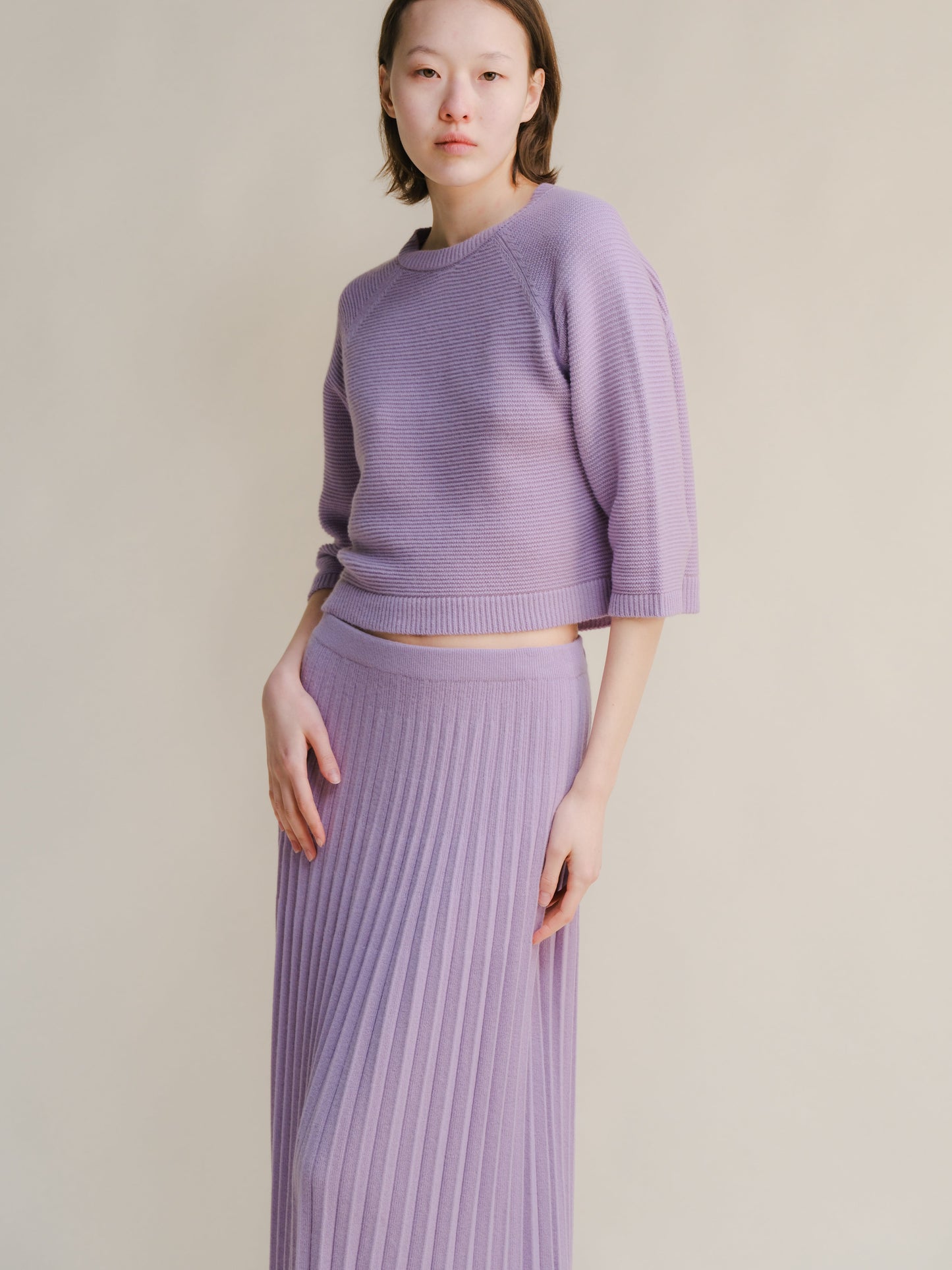 Cashmere Mix Cropped 3/4 Sleeve Pullover