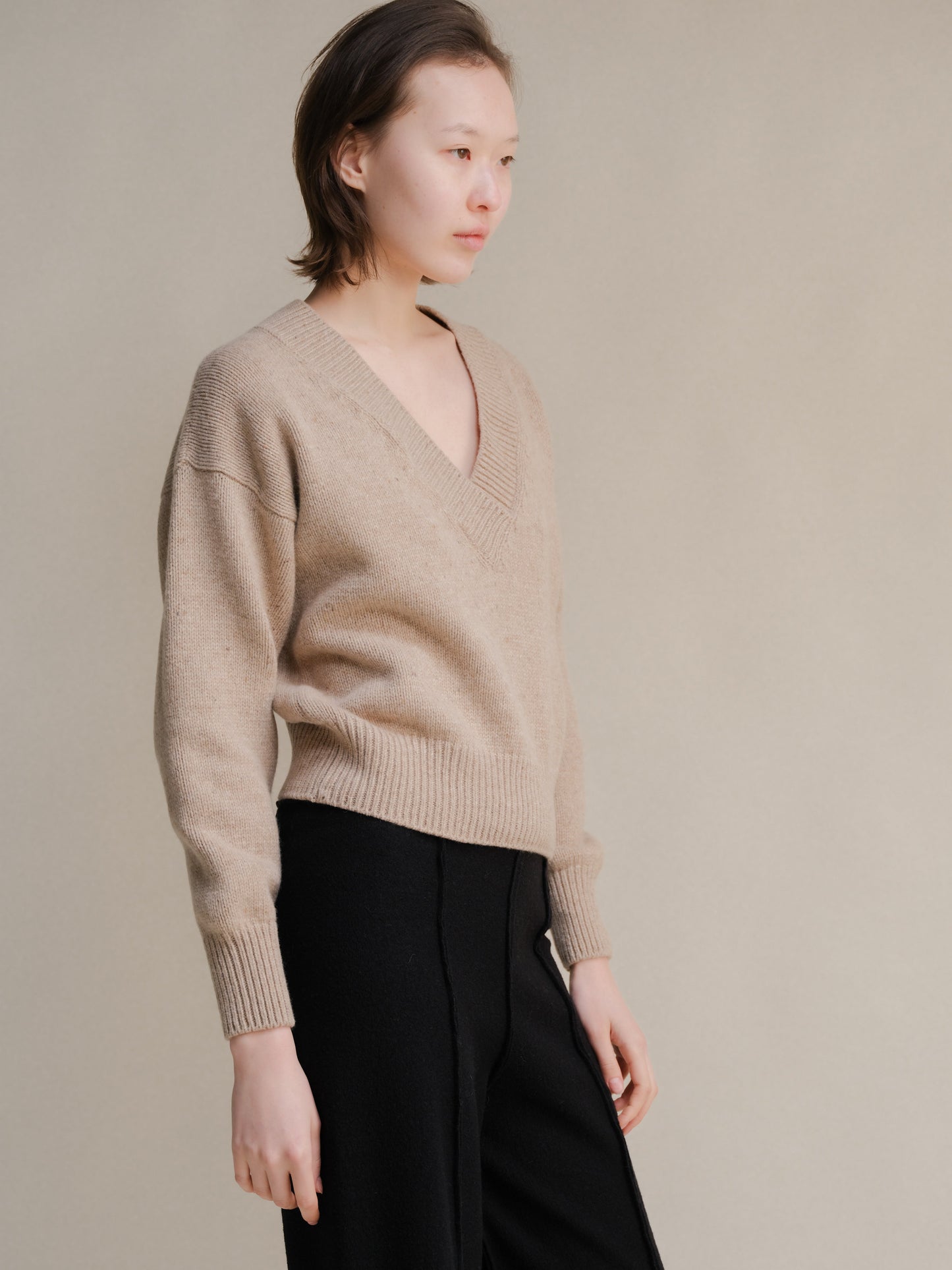 Tweed Cropped Double V-Neck Sweater