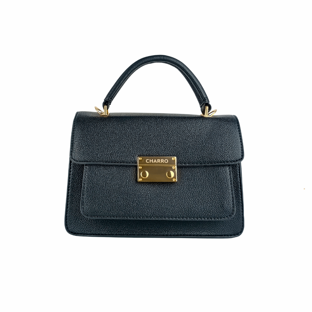 Leather handbag Charro black with shoulder strap MS-9399