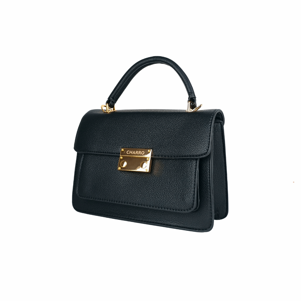 Leather handbag Charro black with shoulder strap MS-9399