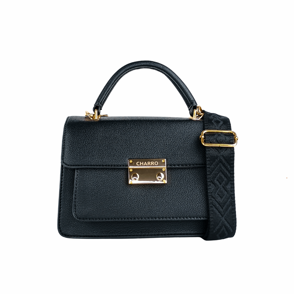 Leather handbag Charro black with shoulder strap MS-9399