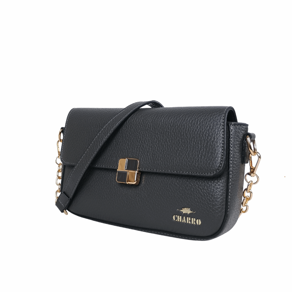 Designer leather crossbody bag with shoulder strap and chain top handle MS-0709