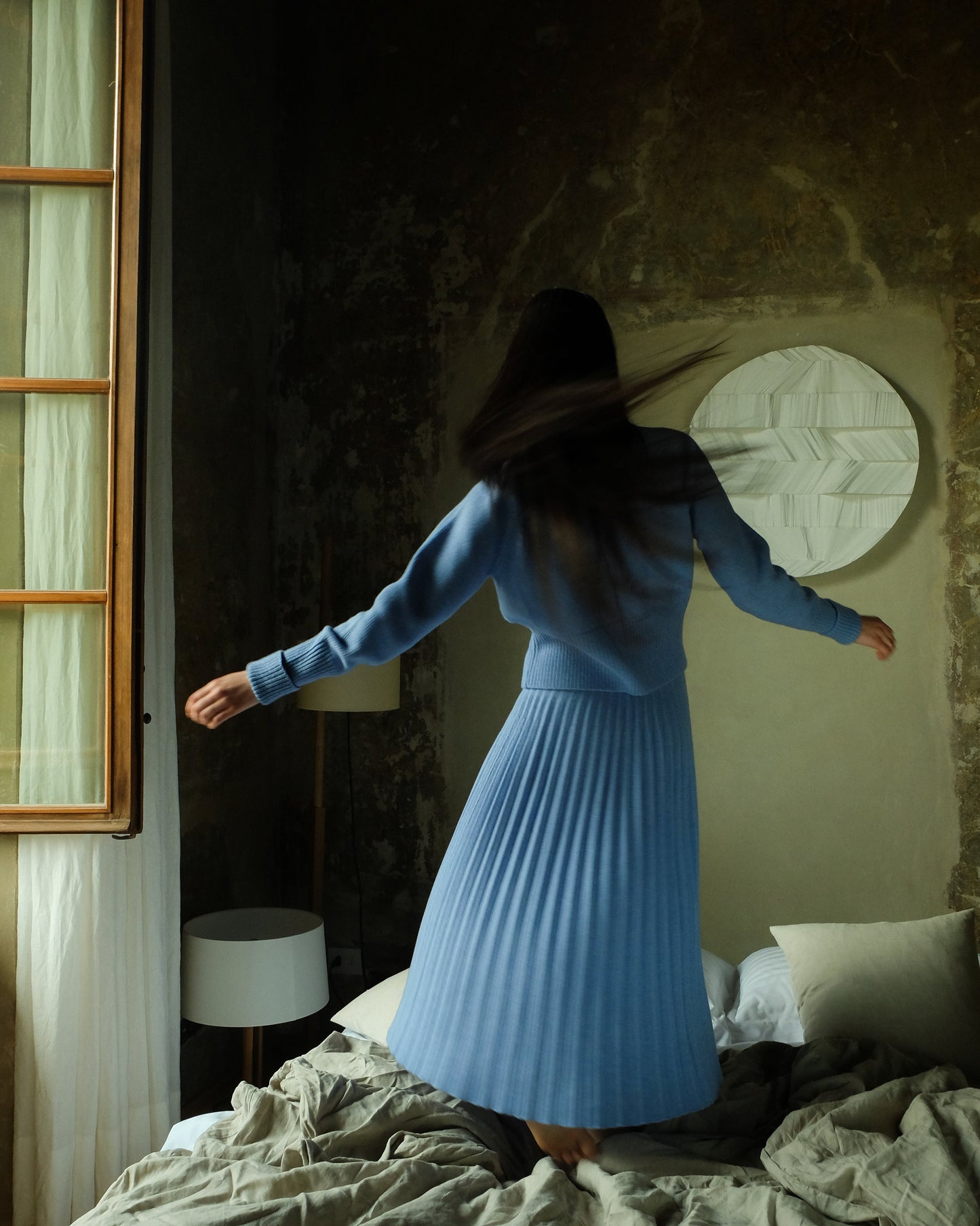 Cashmere Mix Roll-Up Cuff Crewneck Sweater