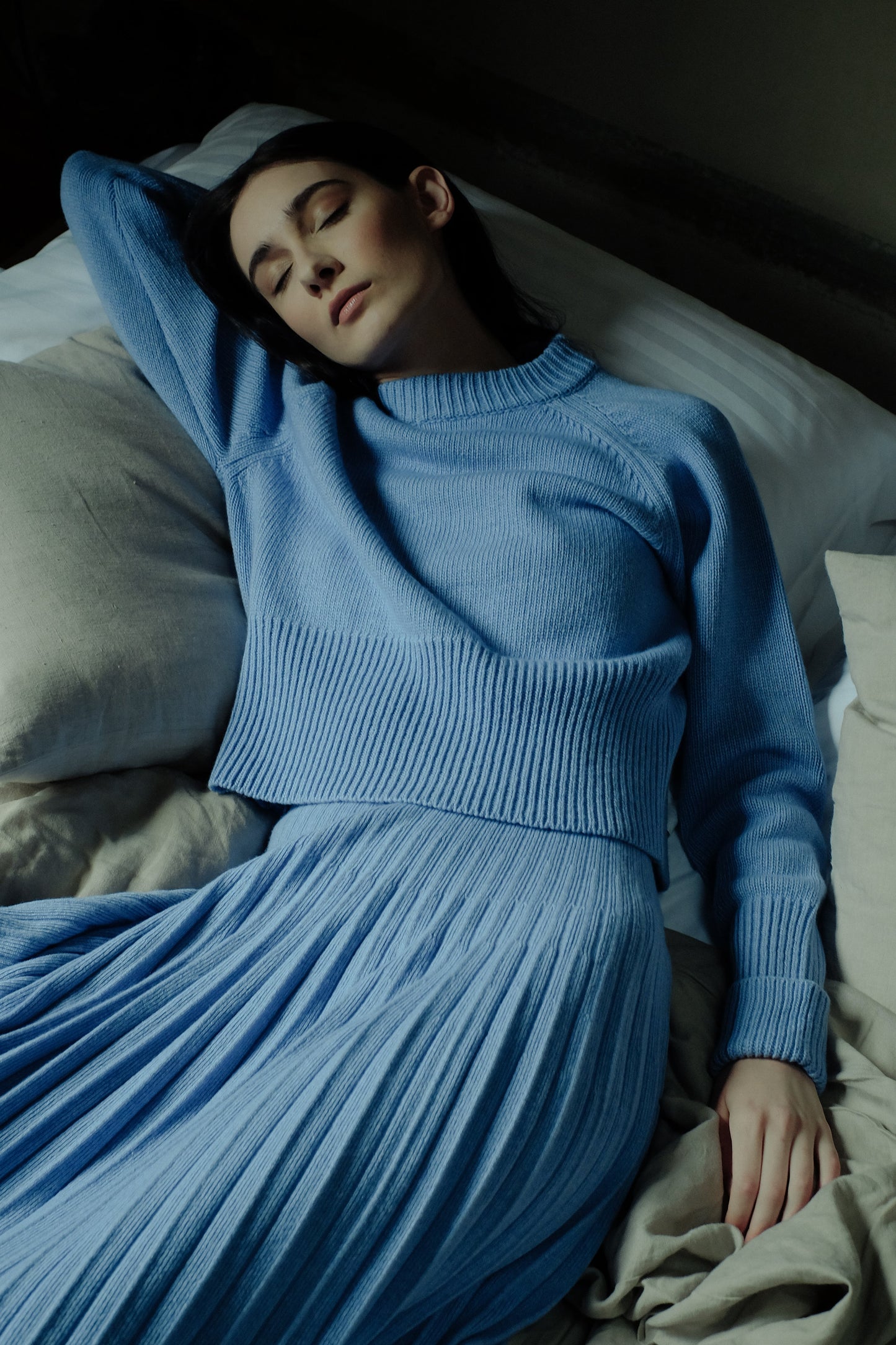 Cashmere Mix Roll-Up Cuff Crewneck Sweater