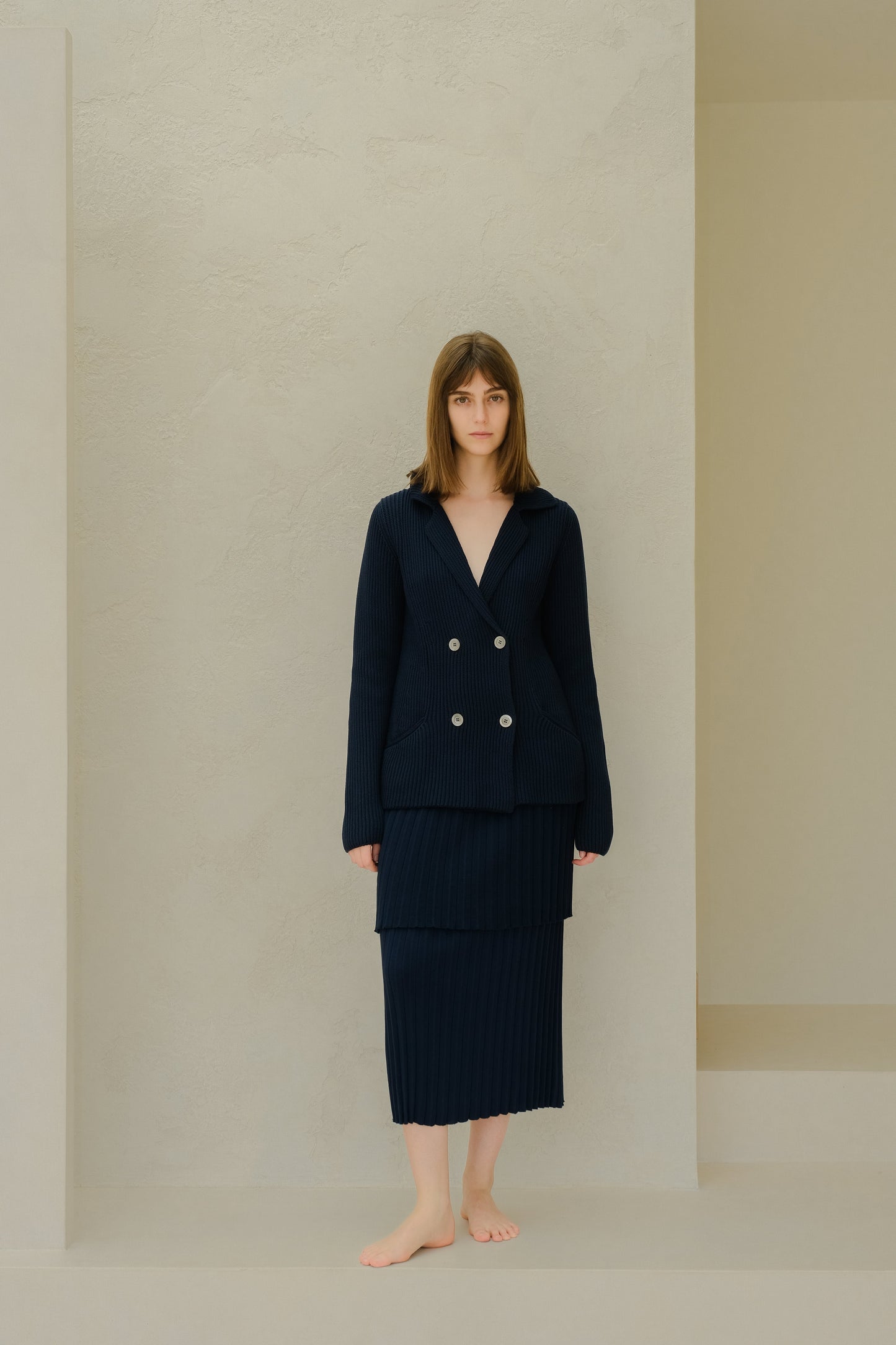 Fine Cotton Plissé Long Skirt (3D-Knit)