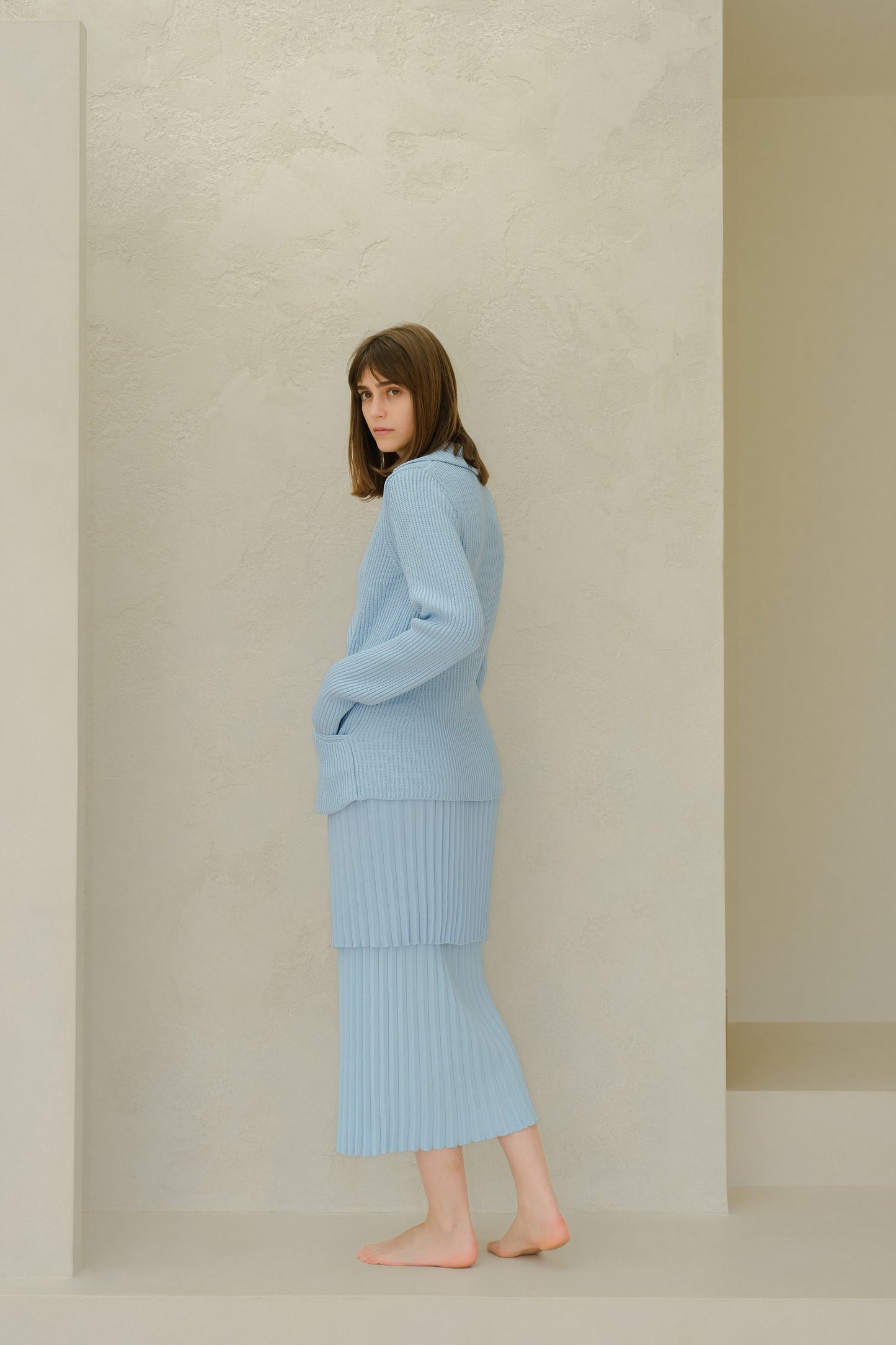 Fine Cotton Plissé Long Skirt (3D-Knit)