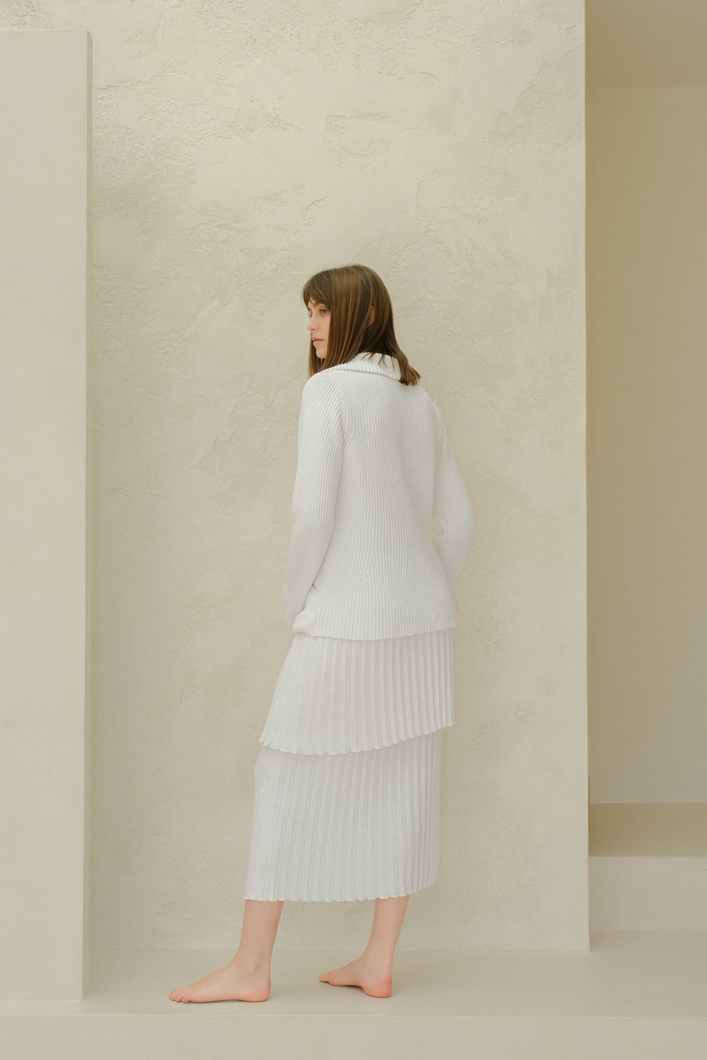 Fine Cotton Plissé Long Skirt (3D-Knit)