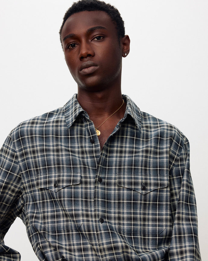 Camicia Cotton Double Pocket Checked Blu