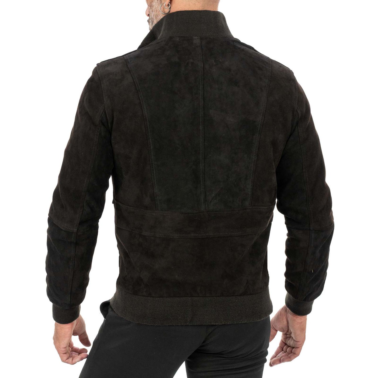 Giacca Bomber In Vera Pelle Camoscio Marrone Uomo Slim Con Bottoni E Tasconi Rindway