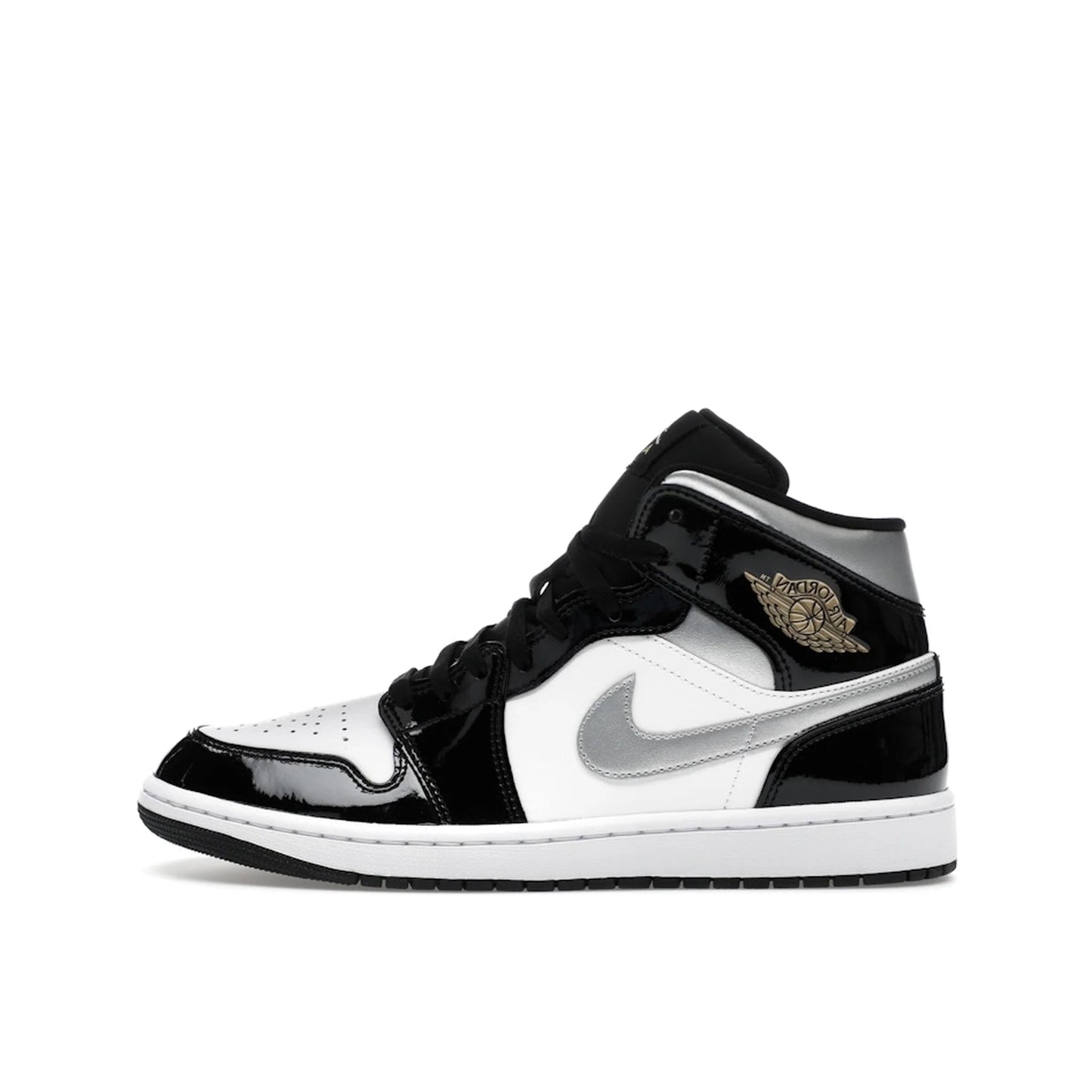 Jordan 1 Mid SE Patent Black White Metallic Silver Metallic Gold