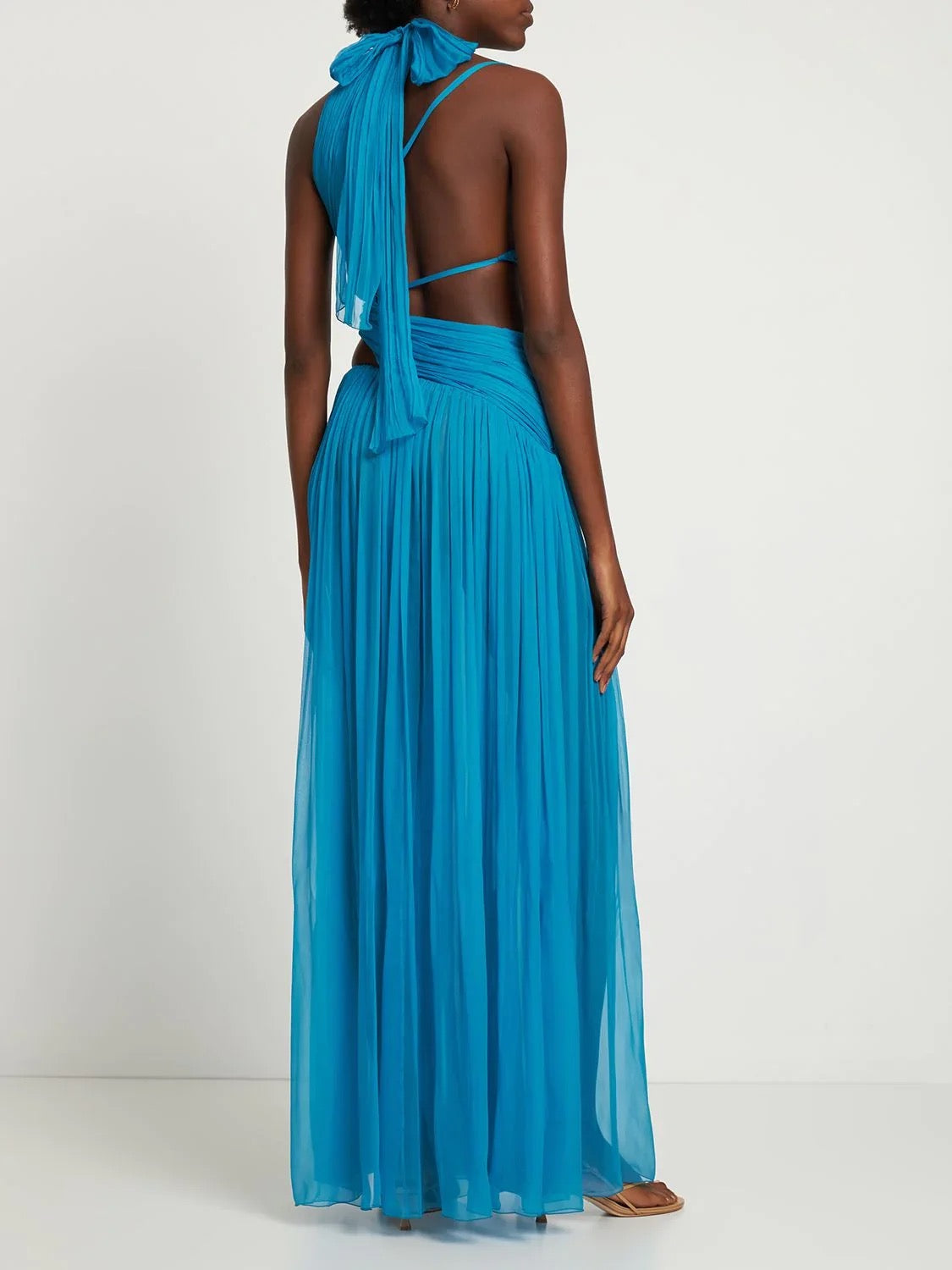 Sapphire Halter Neck Backless Front Slit Evening Beach Dress