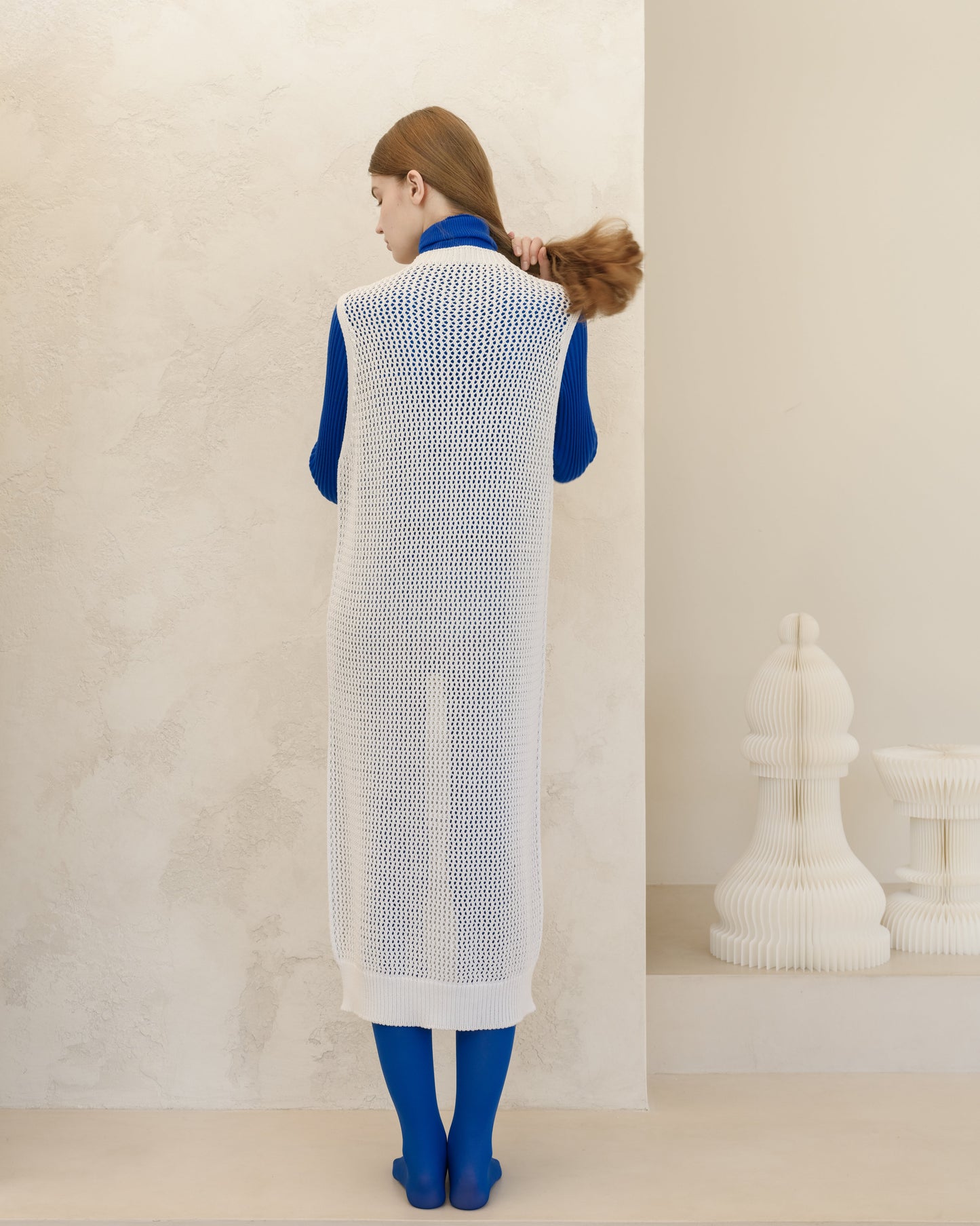 Fine Cotton Sleeveless Crochet Dress (3D-Knit)