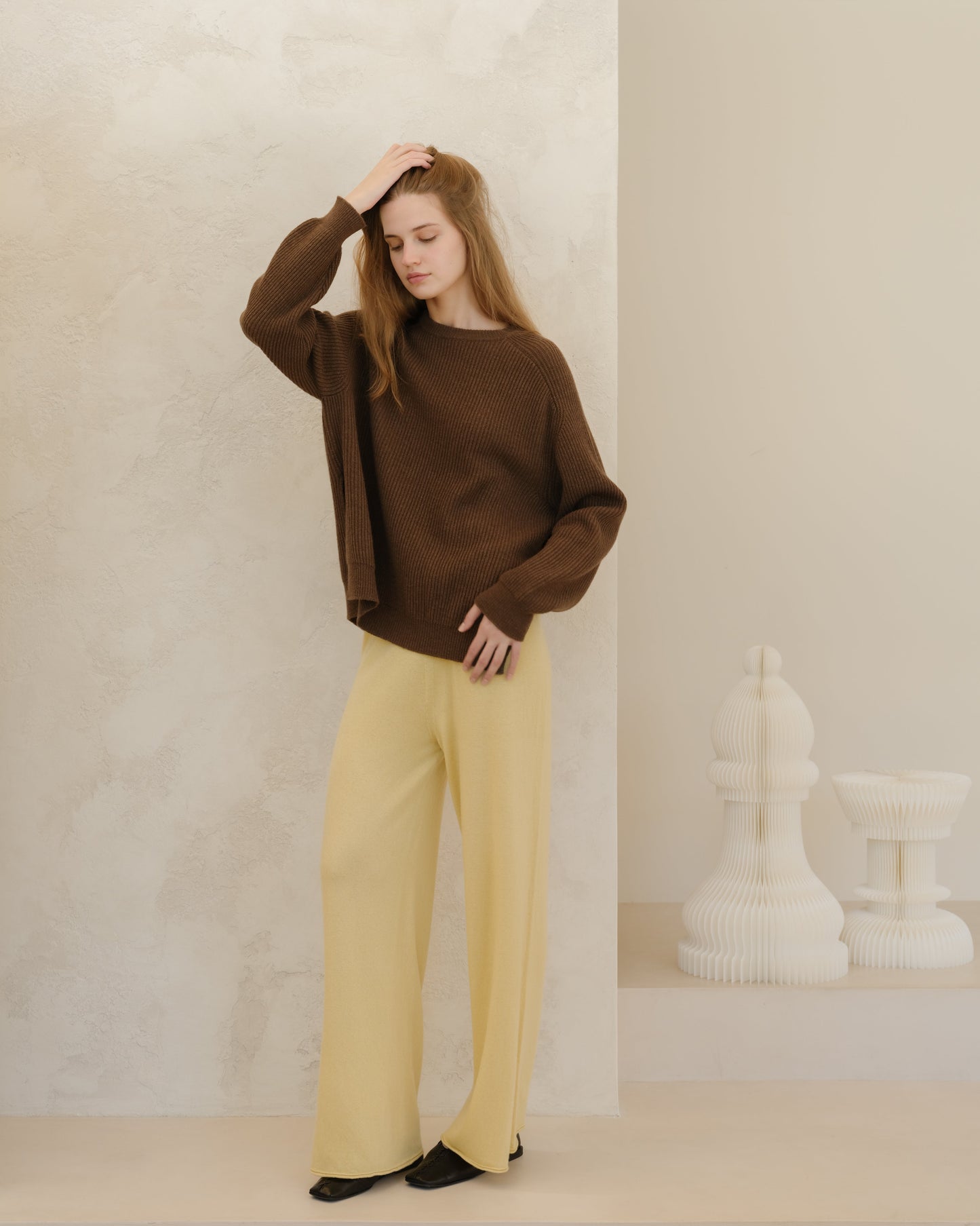 Cashmere Mix Wide Legged Light Pants (3D-Knit)