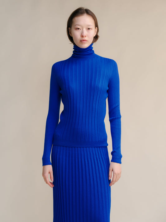 Extra Fine Merino Wool Ribbed Turtle Neck (3D-Knit)