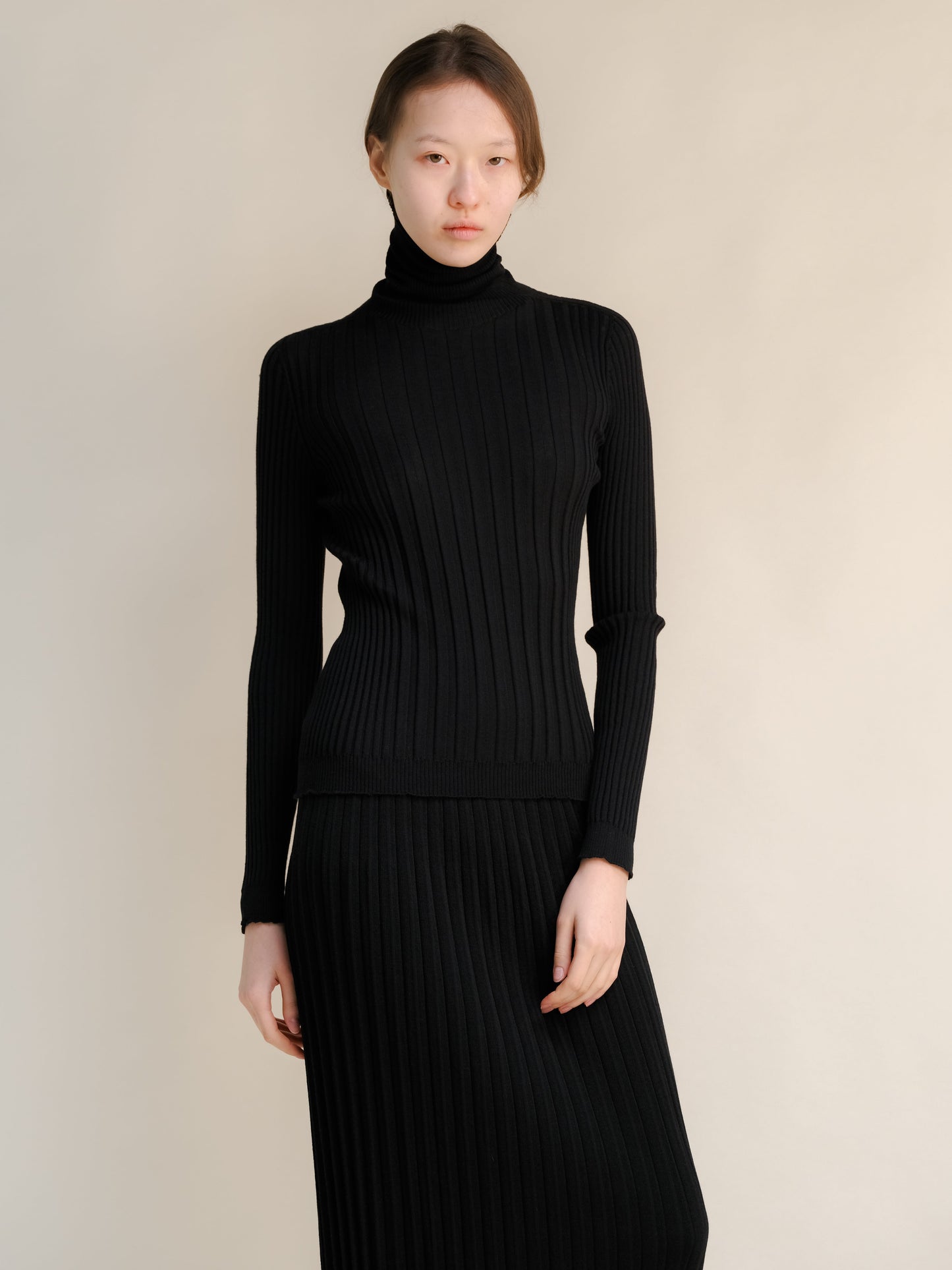 Extra Fine Merino Wool Ribbed Turtle Neck (3D-Knit)