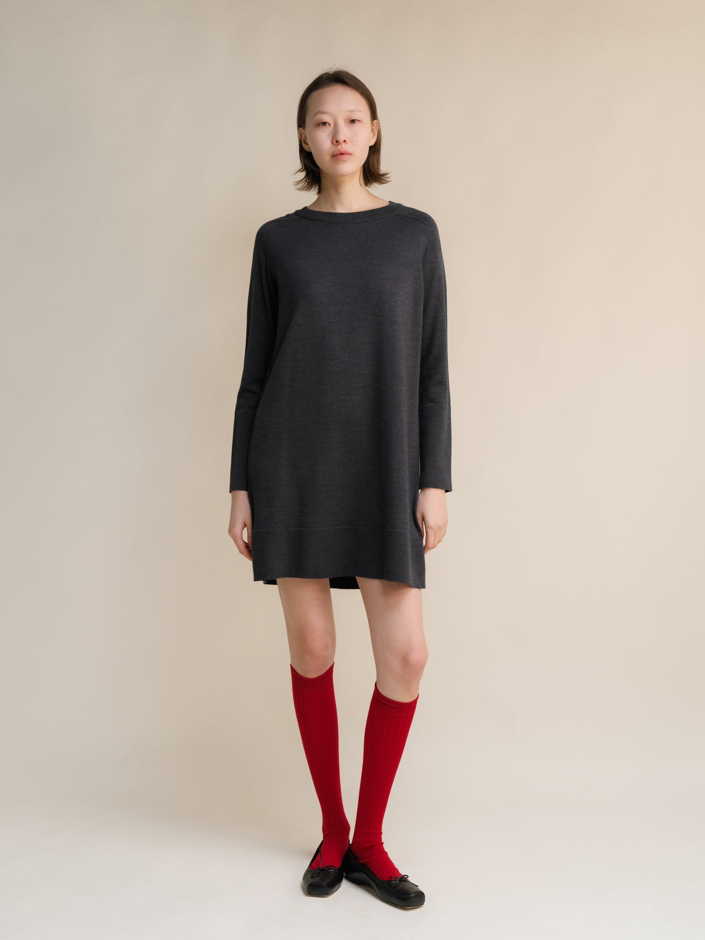 Extra Fine Merino Wool Crewneck Midi Dress