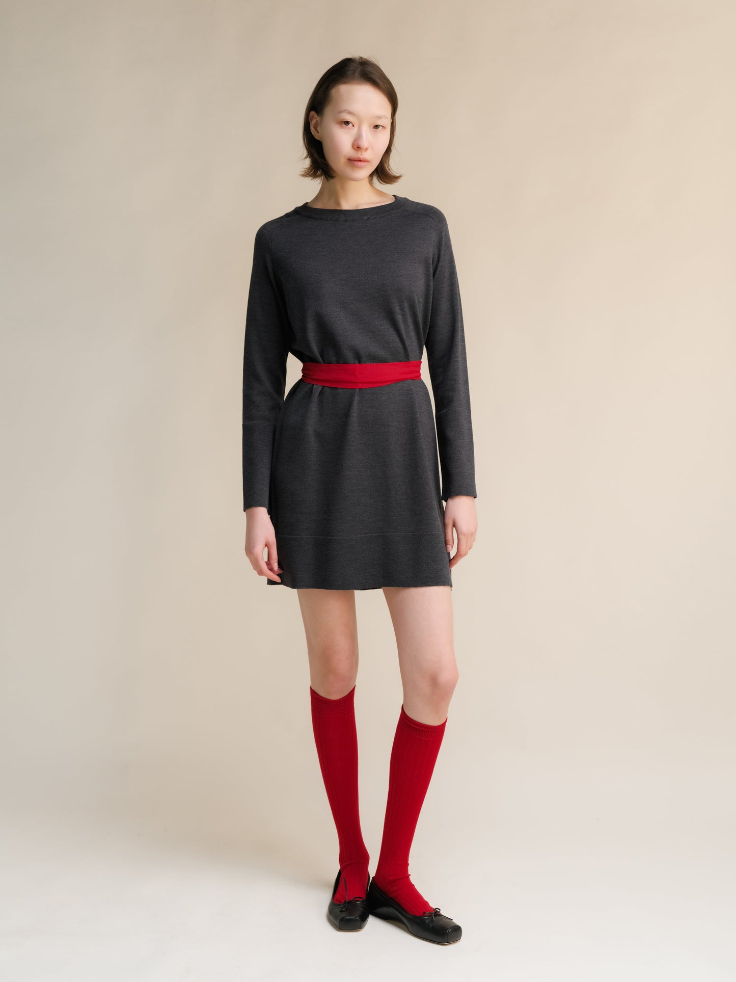 Extra Fine Merino Wool Crewneck Midi Dress