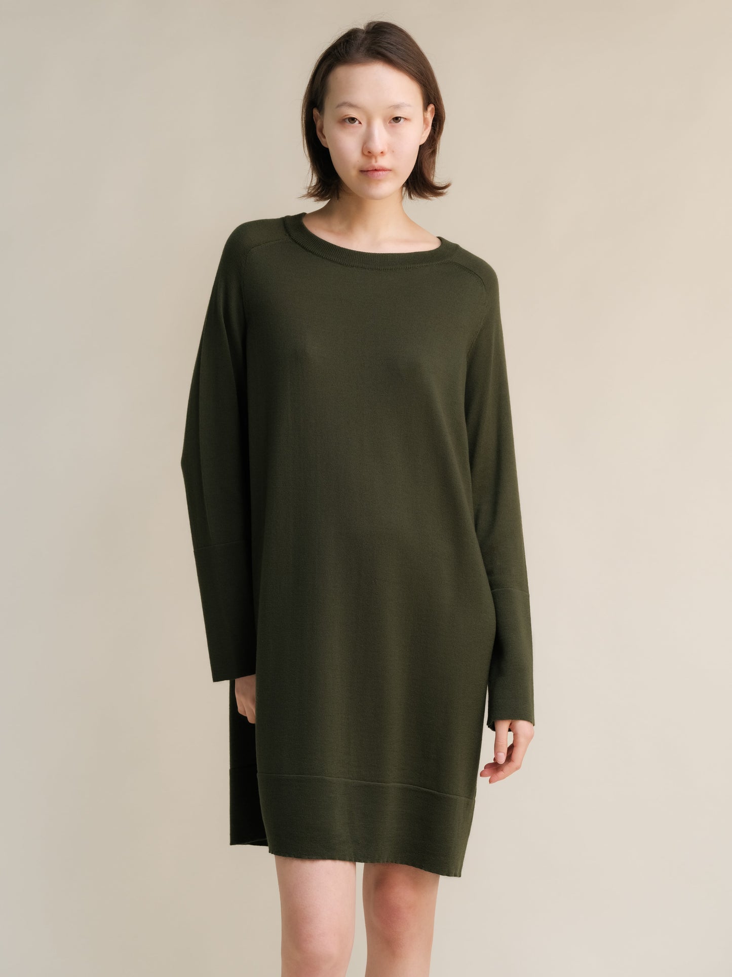 Extra Fine Merino Wool Crewneck Midi Dress