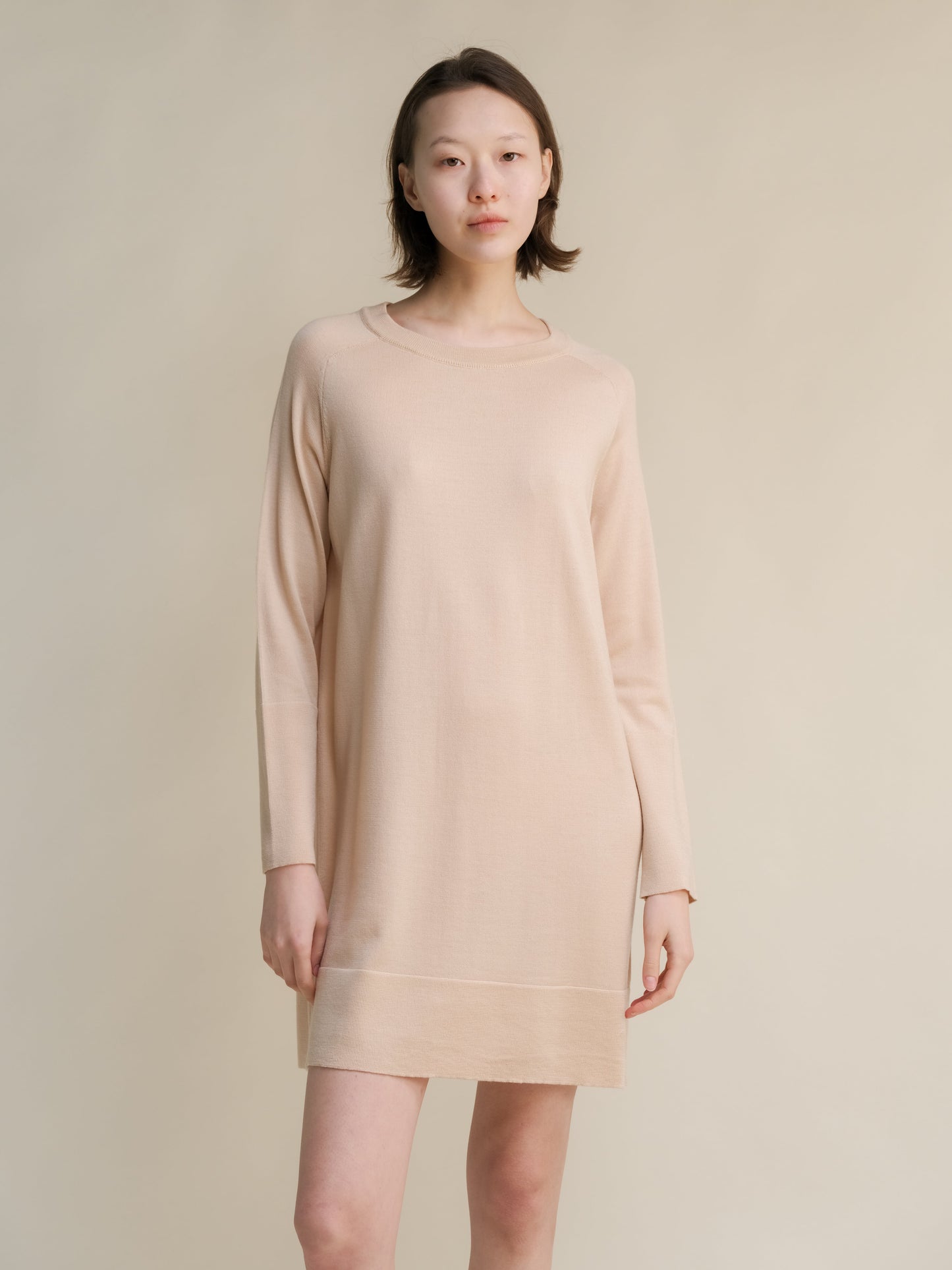 Extra Fine Merino Wool Crewneck Midi Dress
