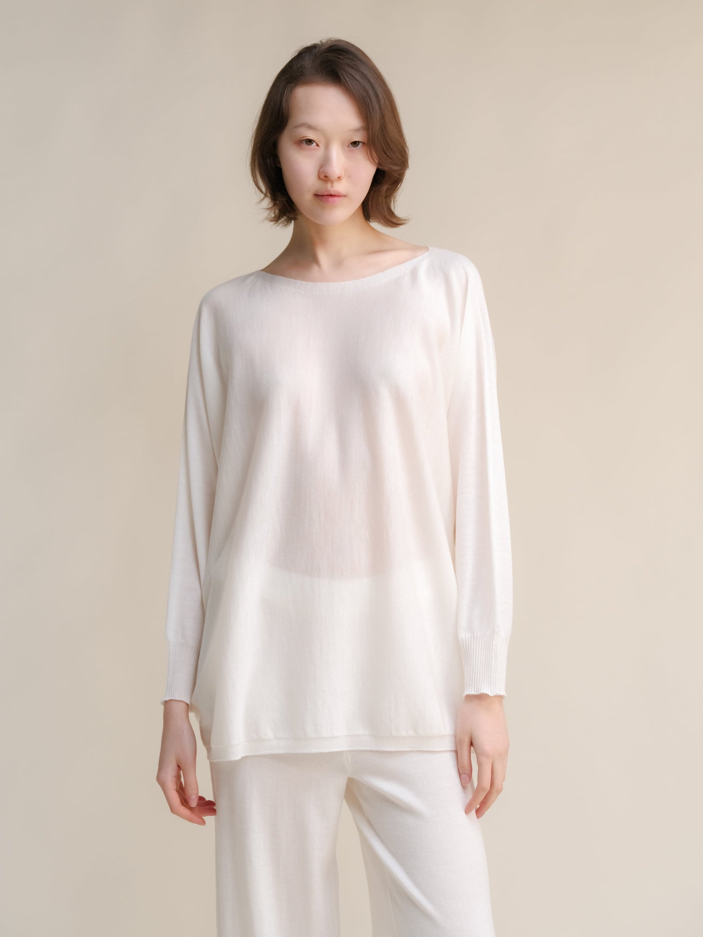 Extra Fine Merino Wool Boat Neck Oversized Sweater (3D-Knit)