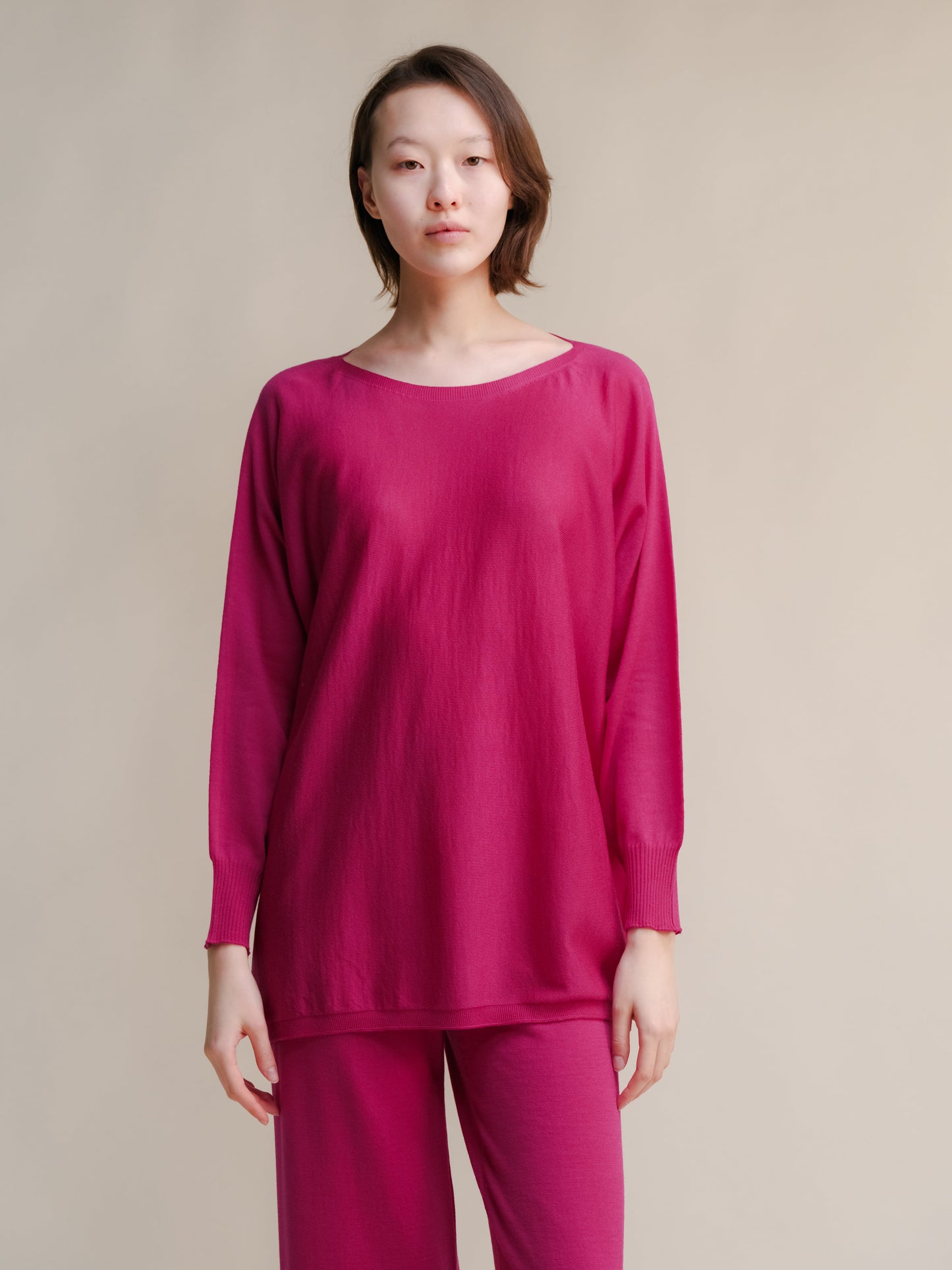 Extra Fine Merino Wool Boat Neck Oversized Sweater (3D-Knit)