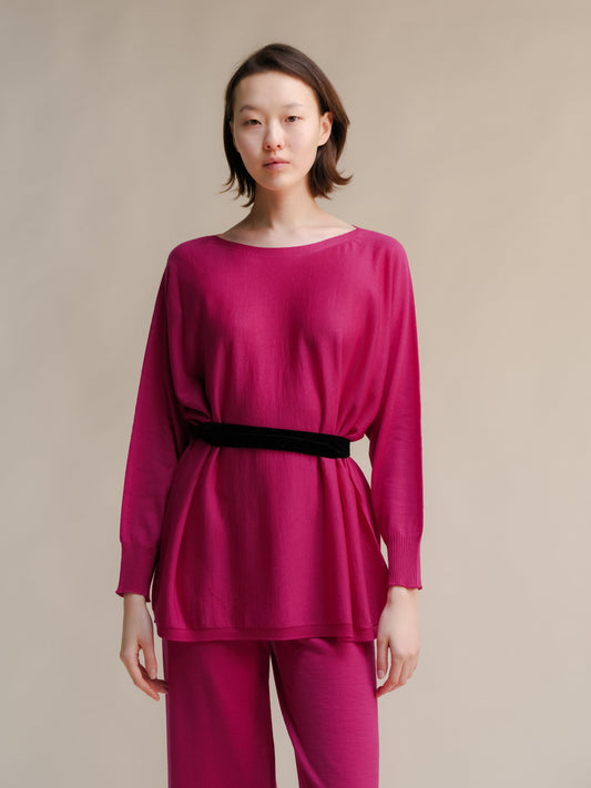 Extra Fine Merino Wool Boat Neck Oversized Sweater (3D-Knit)