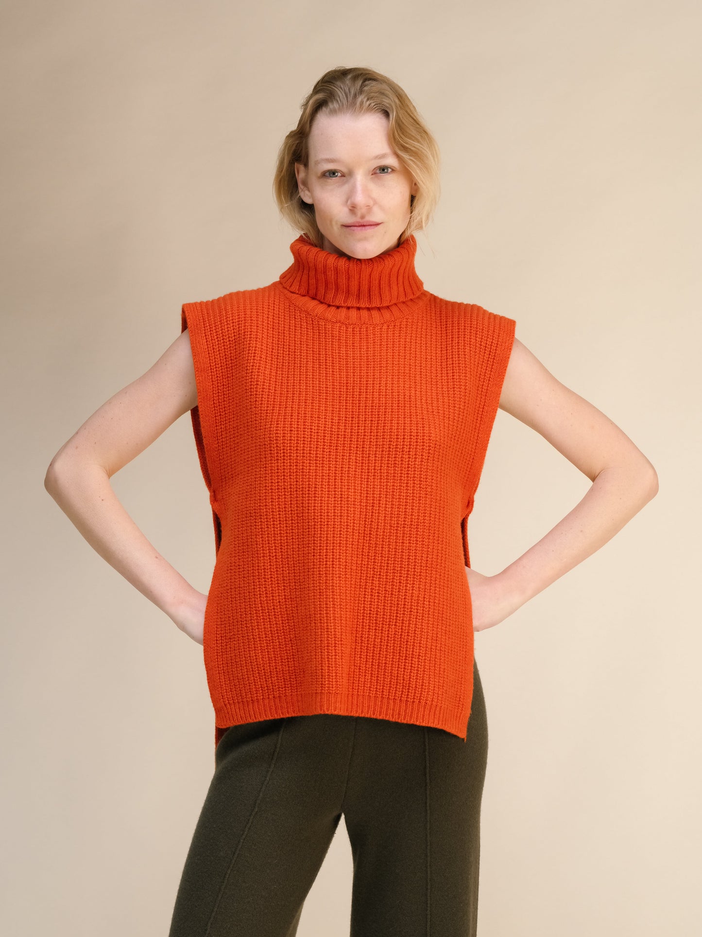 Cashmere Mix Sleeveless Turtle Neck Tunic