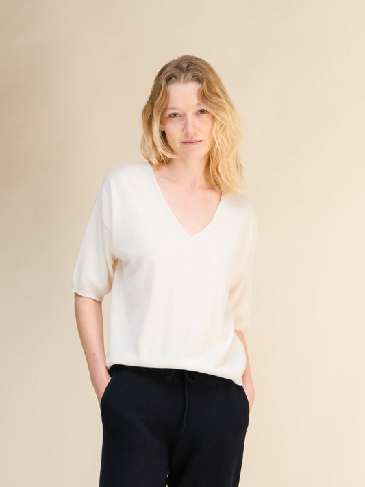 Cashmere Mix V-Neck T-Shirt (3D-Knit)