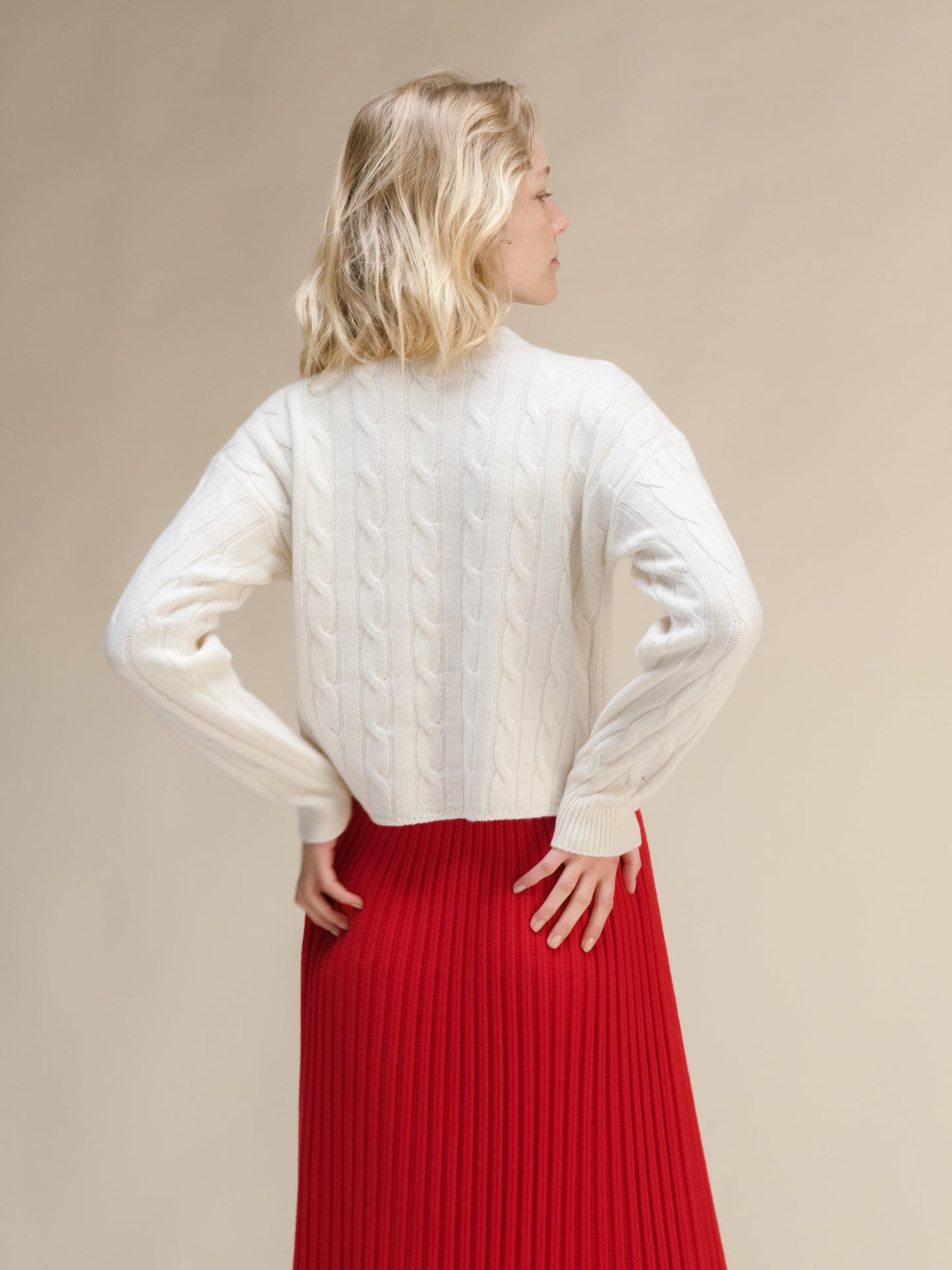 Cashmere Mix Cropped Cable Crewneck Sweater