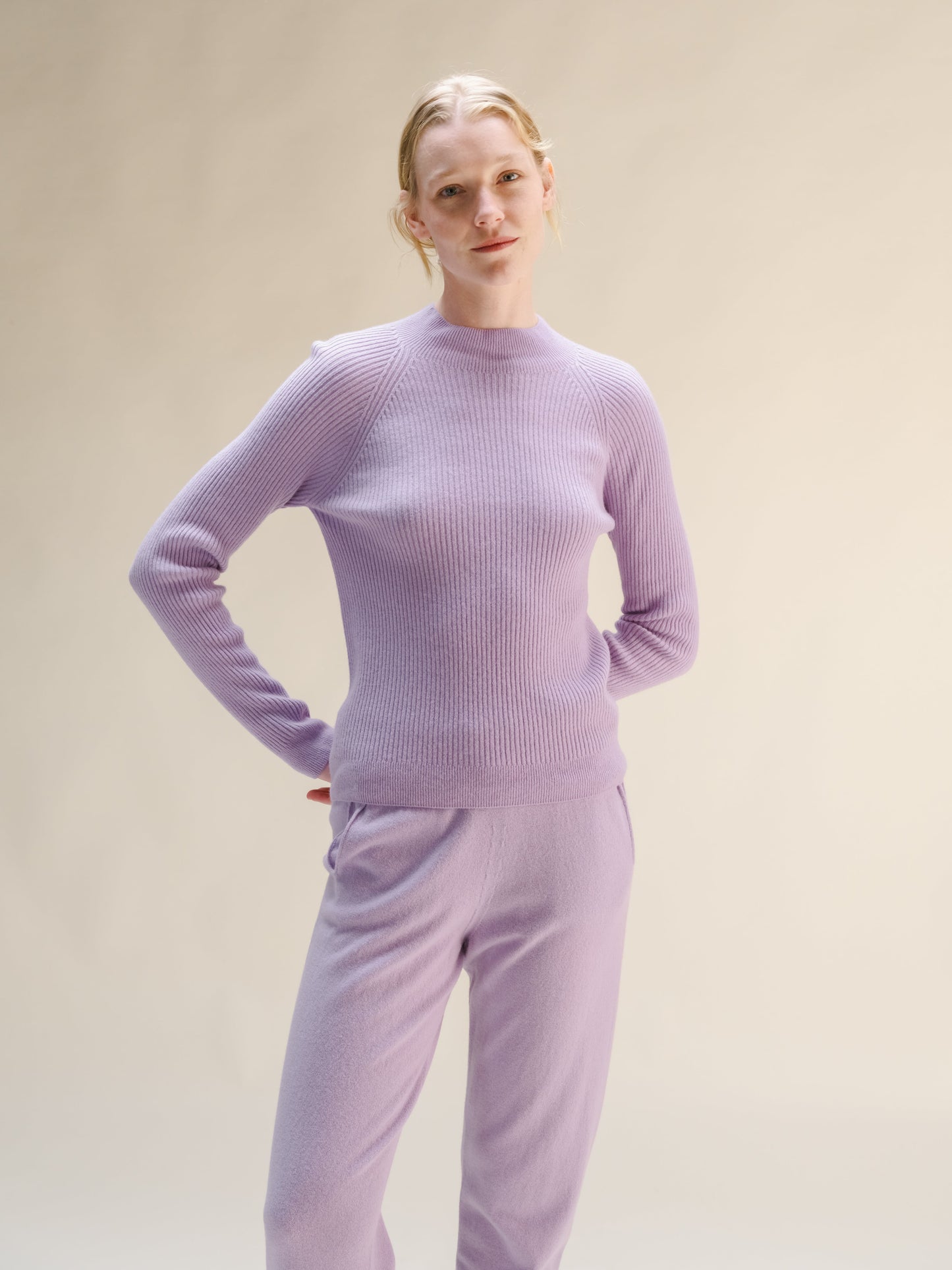 Cashmere Mix Ribbed Mock Neck Sweater (3D-Knit)