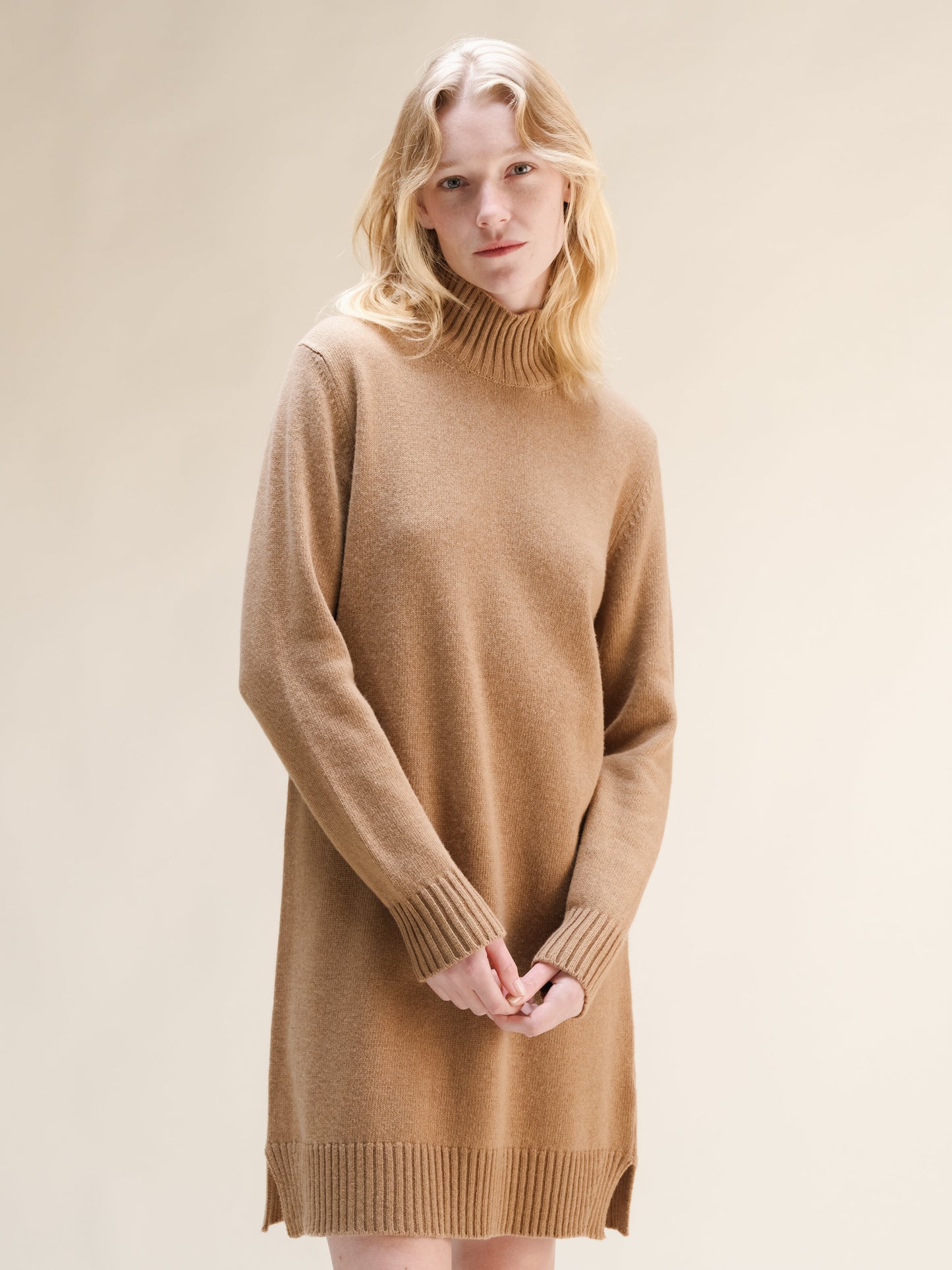 Cashmere Mix High Neck Midi Dress