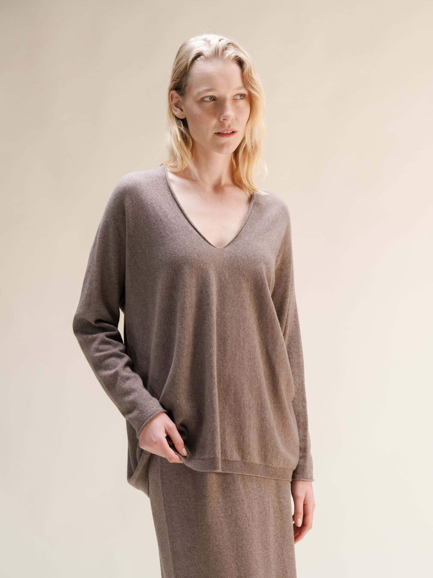 Cashmere Mix Maxi V Neck (3D-Knit)