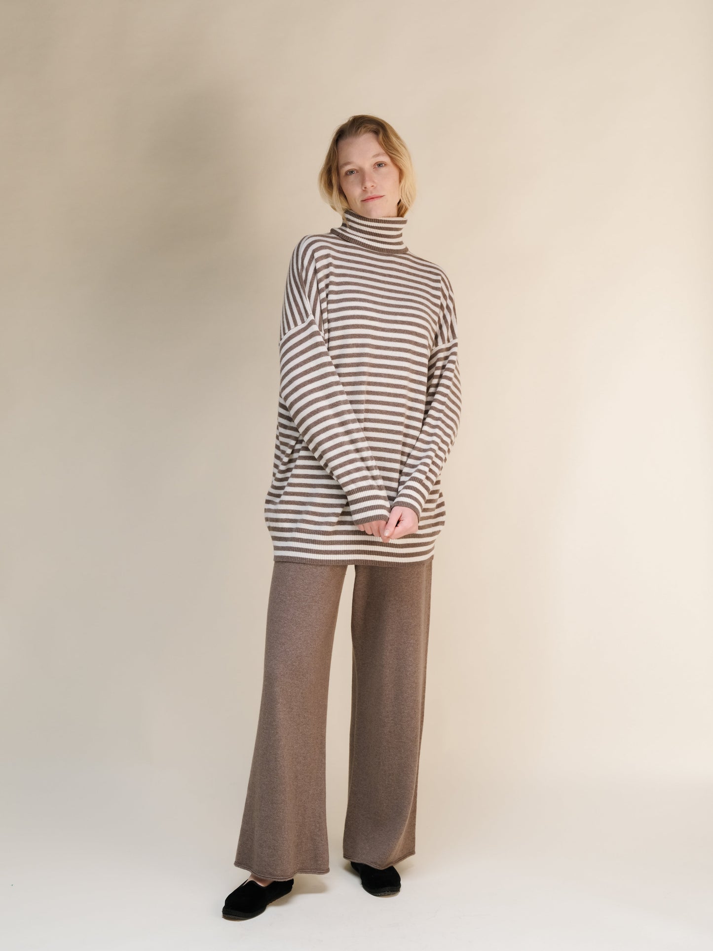 Cashmere Mix Oversized Striped Turtleneck Sweater