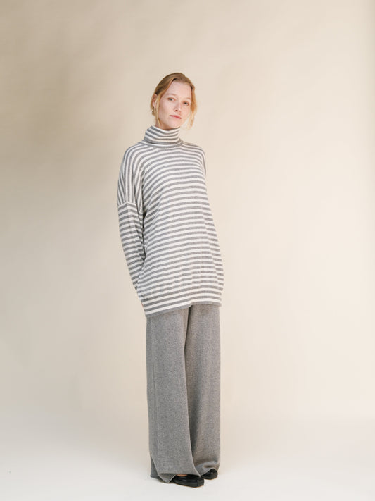 Cashmere Mix Oversized Striped Turtleneck Sweater