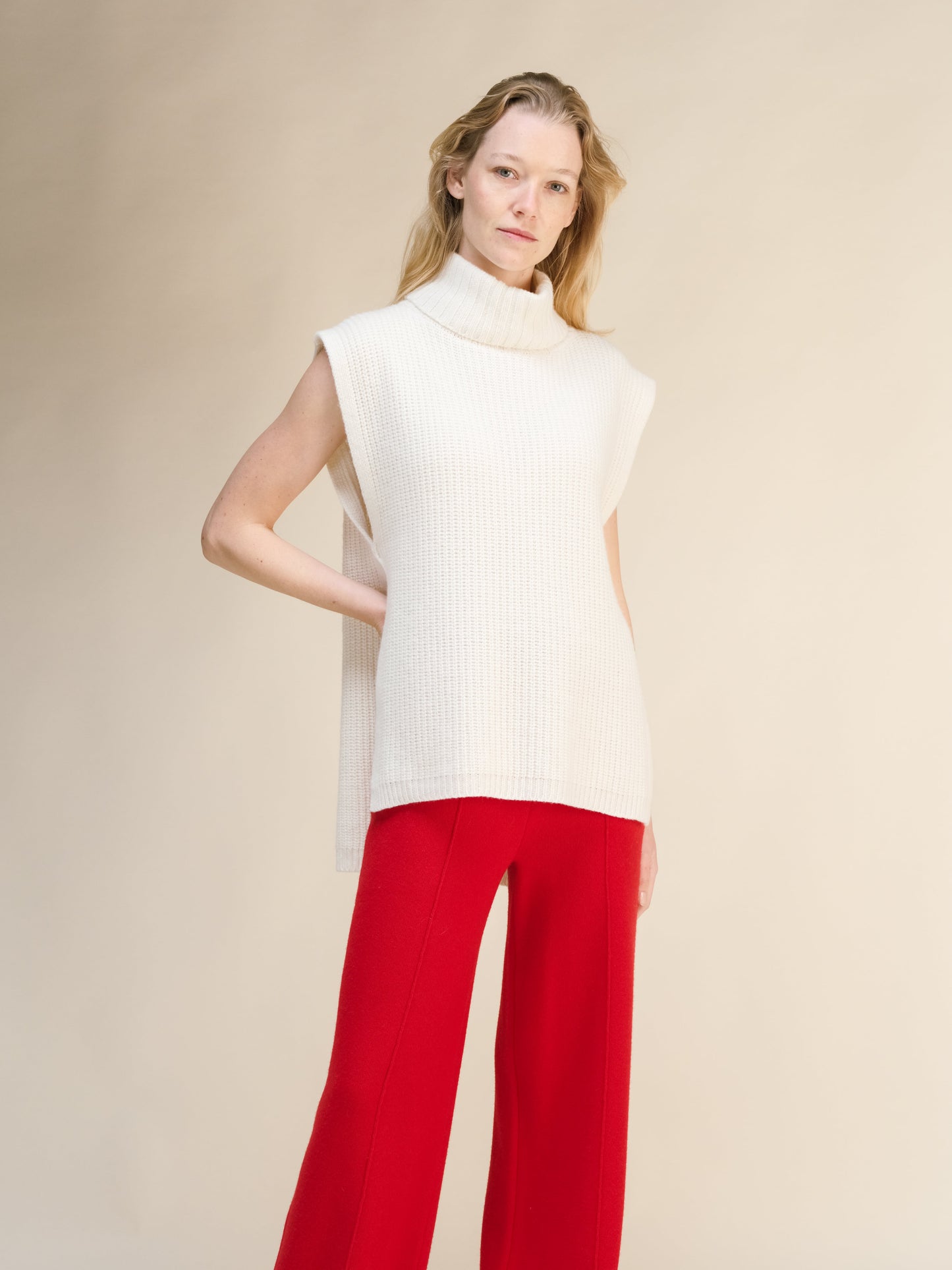 Cashmere Mix Sleeveless Turtle Neck Tunic