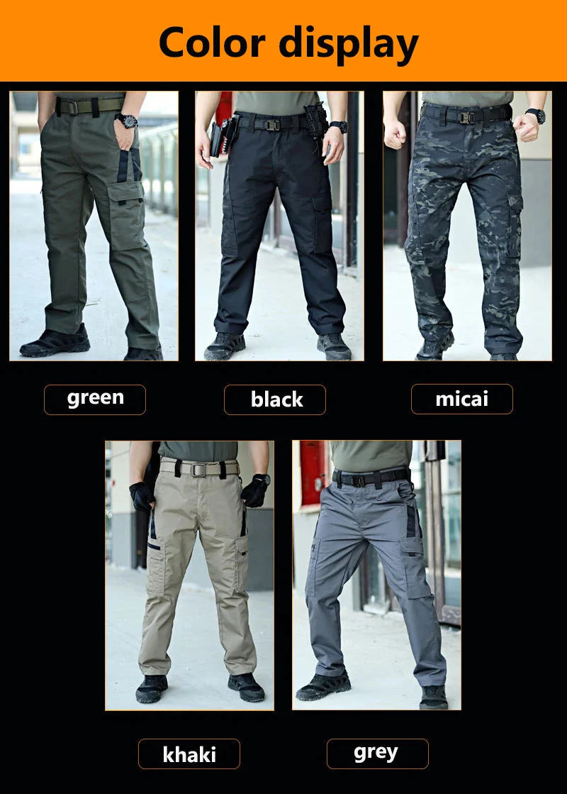 2024 Men's Tactical Pants Outdoor Work Casual Cargo Trousers Waterproof Multi-pocket Wear-Resistant Outdoor Training Trousers