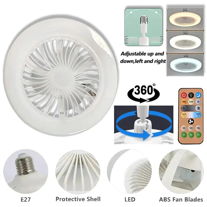 2 In 1 Ceiling Fan Lamps 3 Speeds Adjustable E27 Base Infinitely Dimmable for Living Room Bedroom Study LED Decorative Light