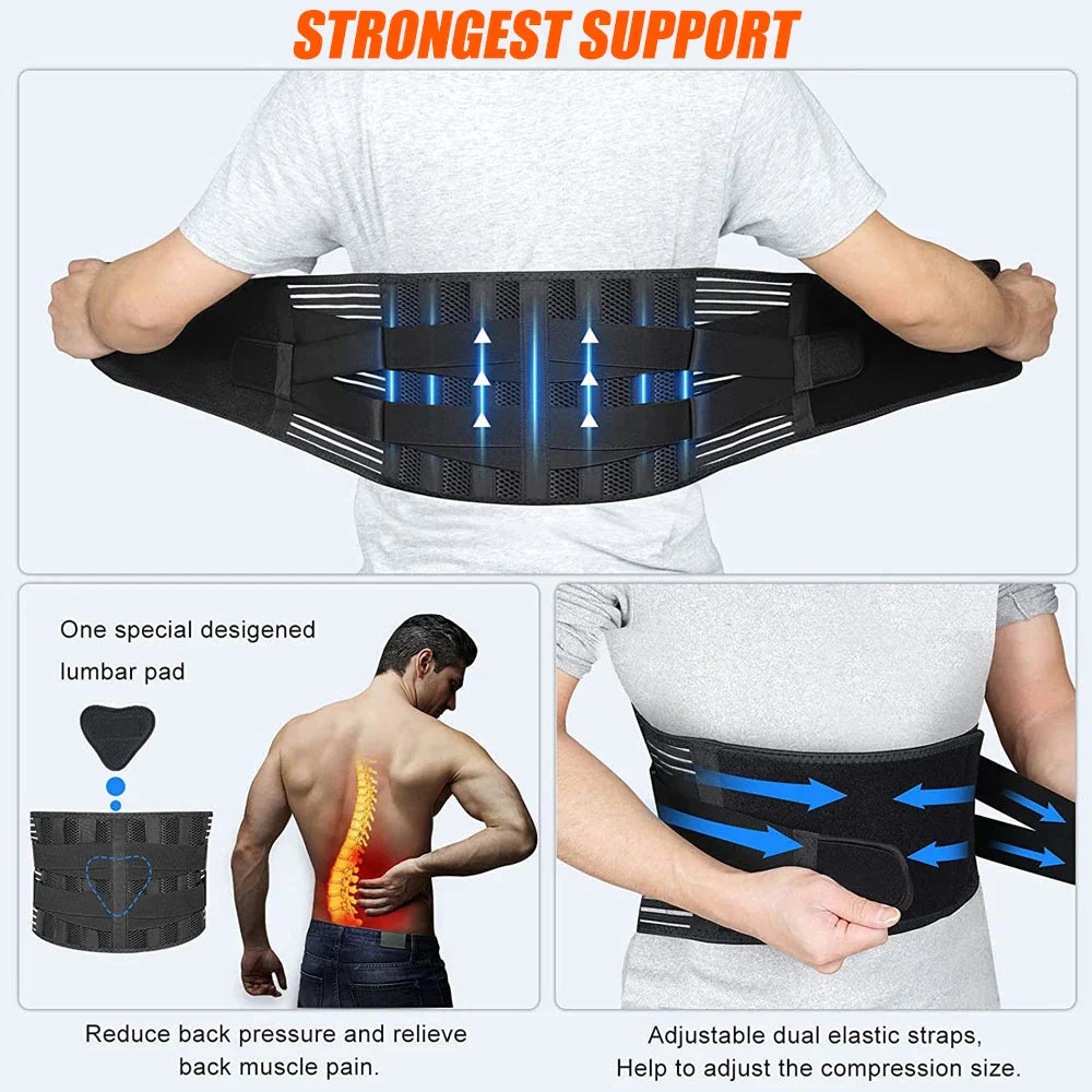 1PCS Back Brace for Heavy Lifting & Workouts – Breathable Lumbar Support Belt with 7 Reinforced Stays & Ergonomic Pad – Lower Ba