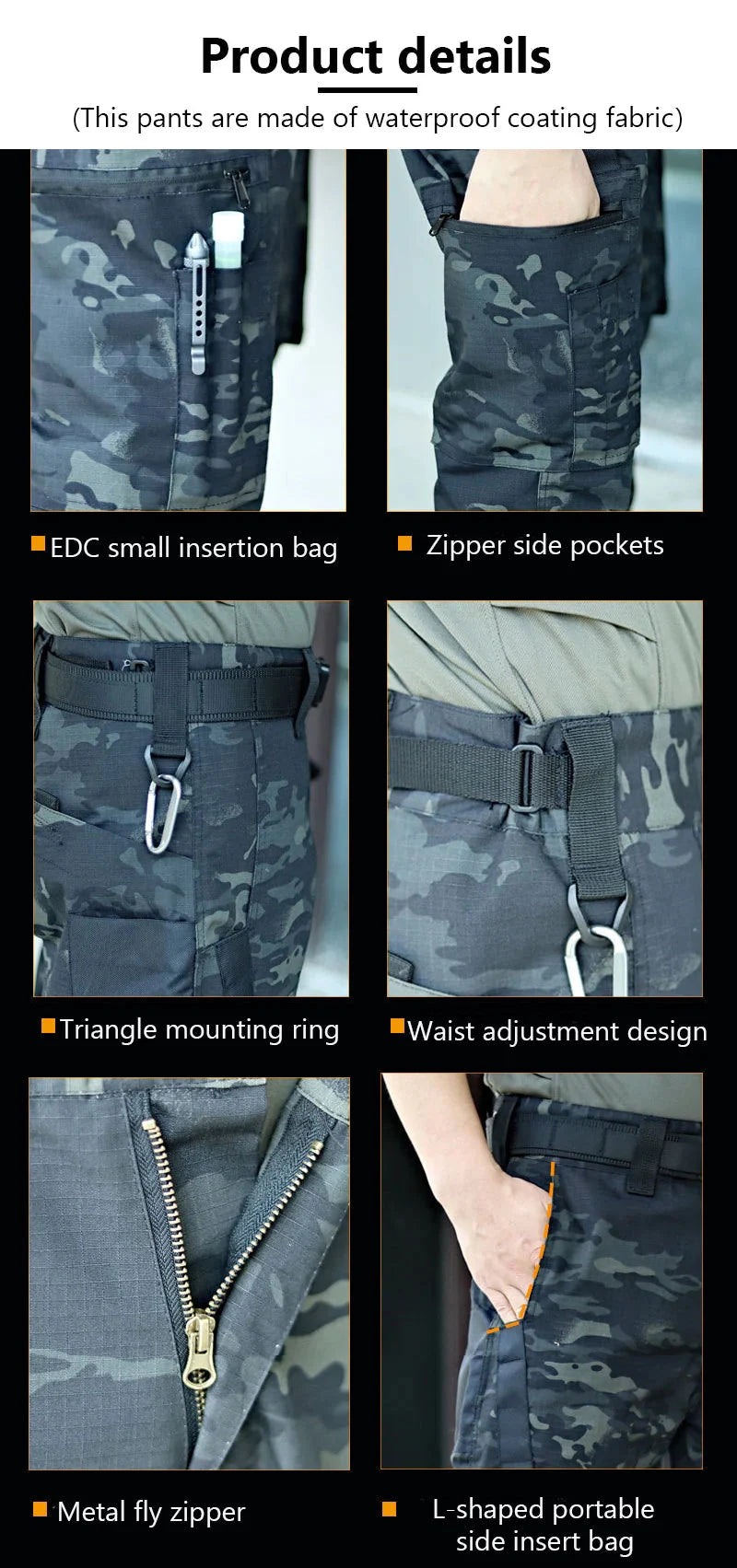 2024 Men's Tactical Pants Outdoor Work Casual Cargo Trousers Waterproof Multi-pocket Wear-Resistant Outdoor Training Trousers