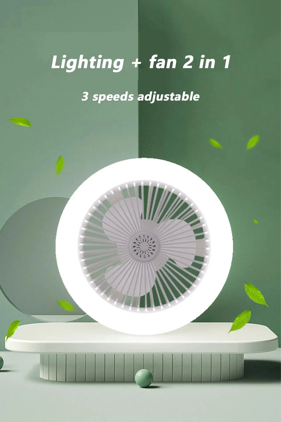 2 In 1 Ceiling Fan Lamps 3 Speeds Adjustable E27 Base Infinitely Dimmable for Living Room Bedroom Study LED Decorative Light