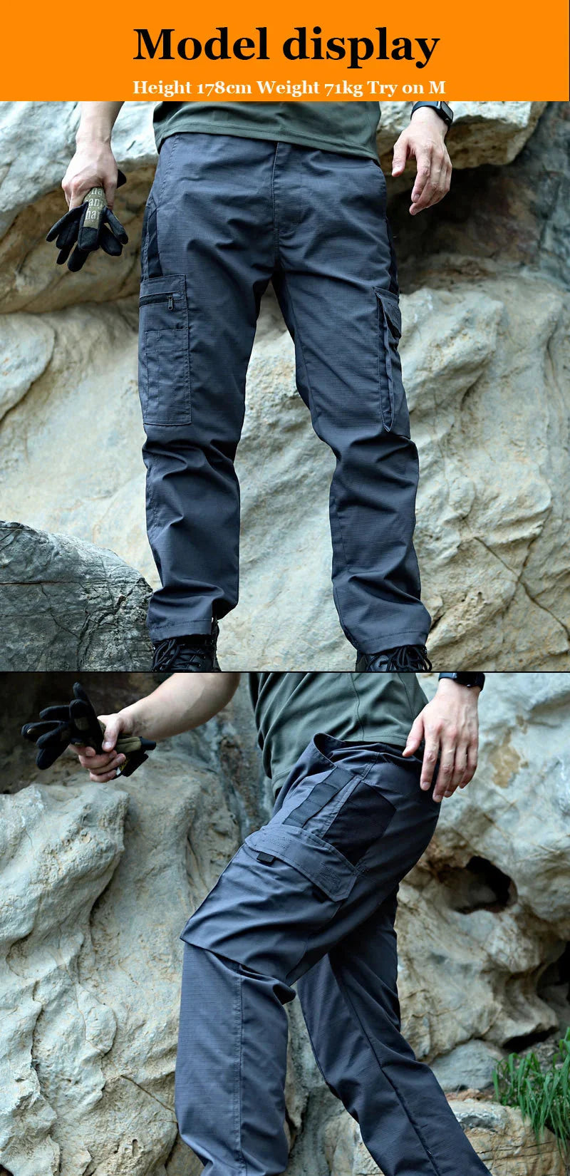 2024 Men's Tactical Pants Outdoor Work Casual Cargo Trousers Waterproof Multi-pocket Wear-Resistant Outdoor Training Trousers