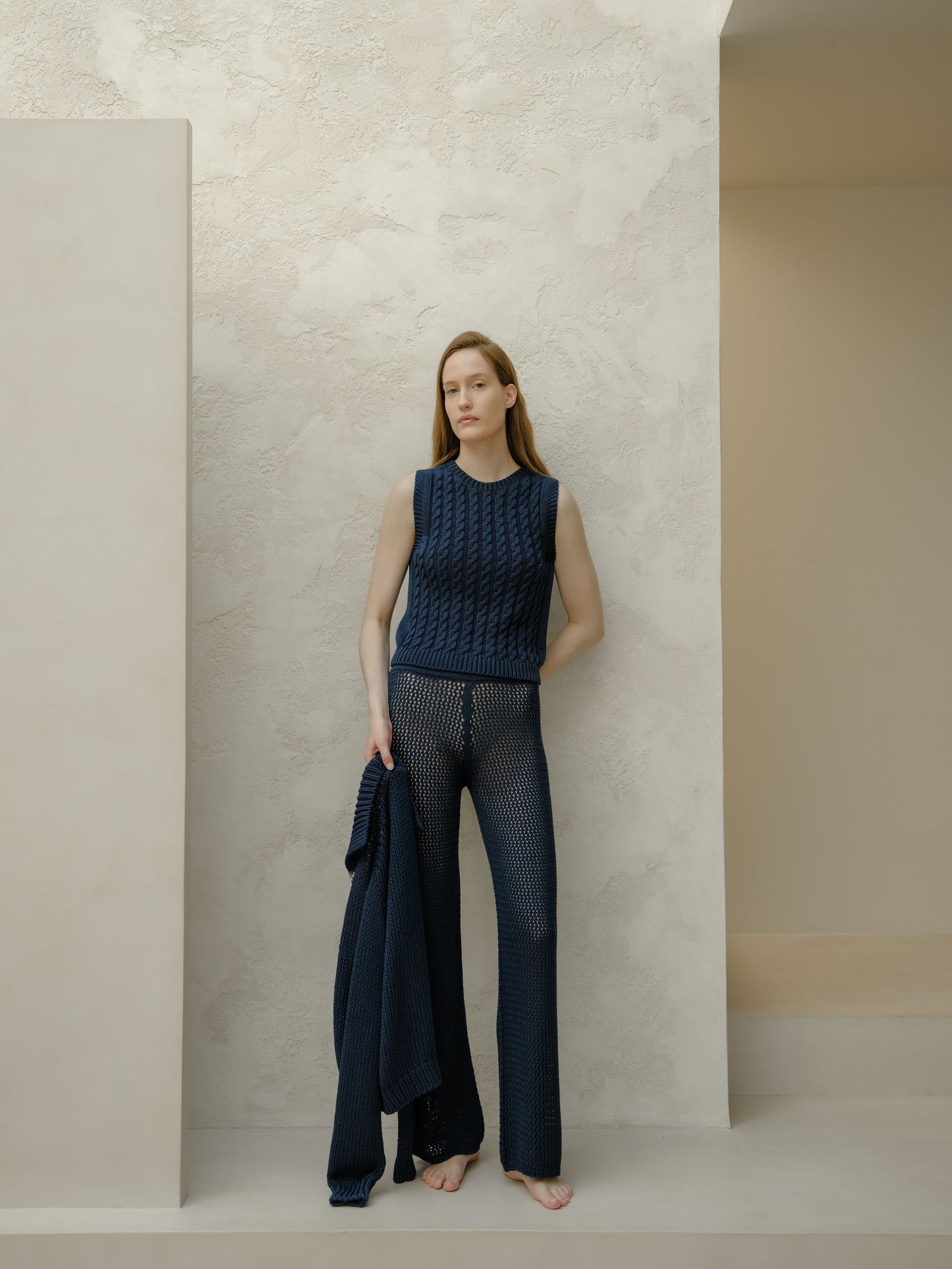 Fine Cotton Cable Tank Top (3D-Knit)