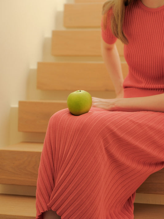 Fine Cotton Plissé Long Skirt (3D-Knit)