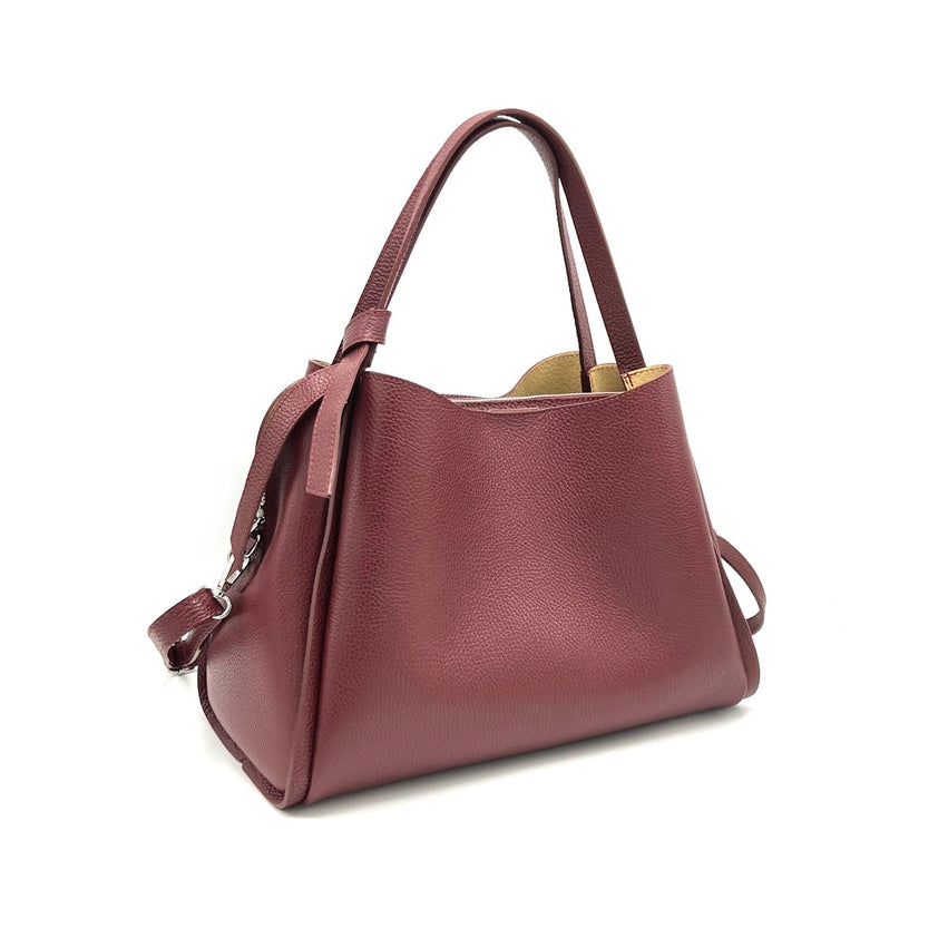 Pienza – Italian Leather Tote Handbag – Bordeaux