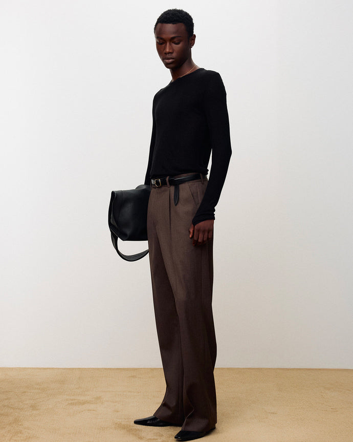 Pantalone Pleated Melange Wool Hazelnut