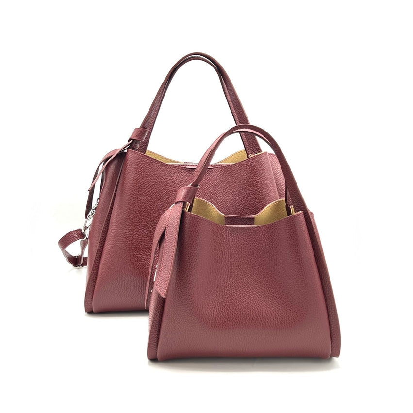 Pienza – Italian Leather Tote Handbag – Bordeaux