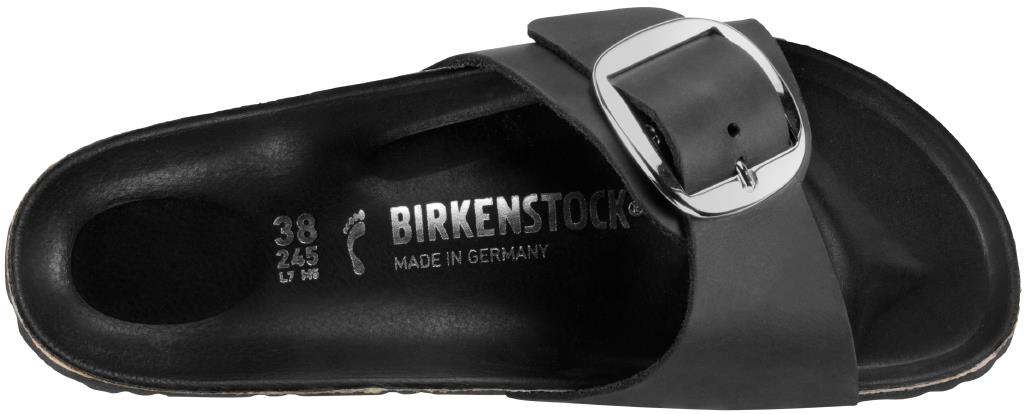 Birkenstock Madrid Big Buckle nero pelle ingrassata pianta stretta